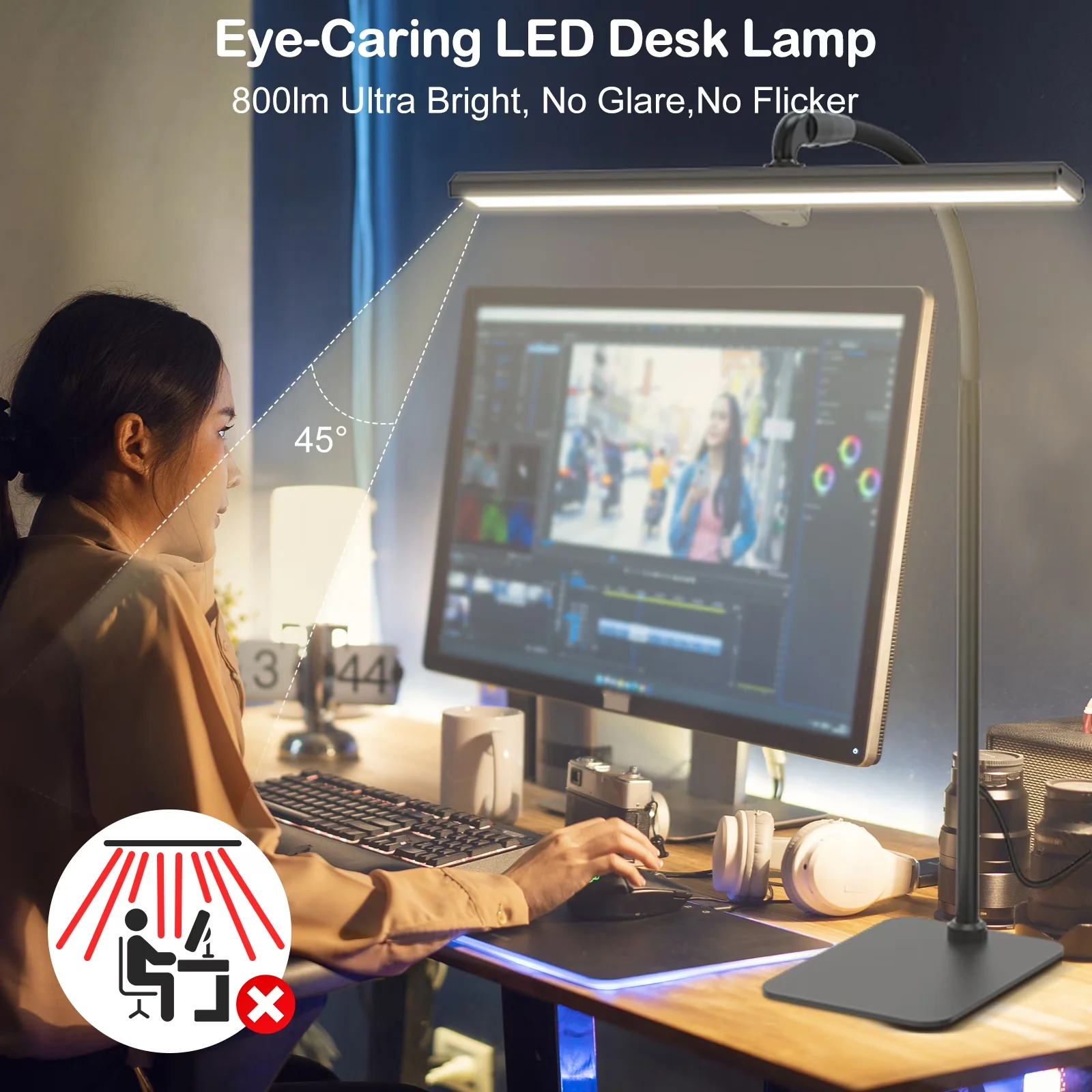 Durable Lamp with LED, Eco Friendly, Energy Efficient - Black Metal Desk Model 823B1B