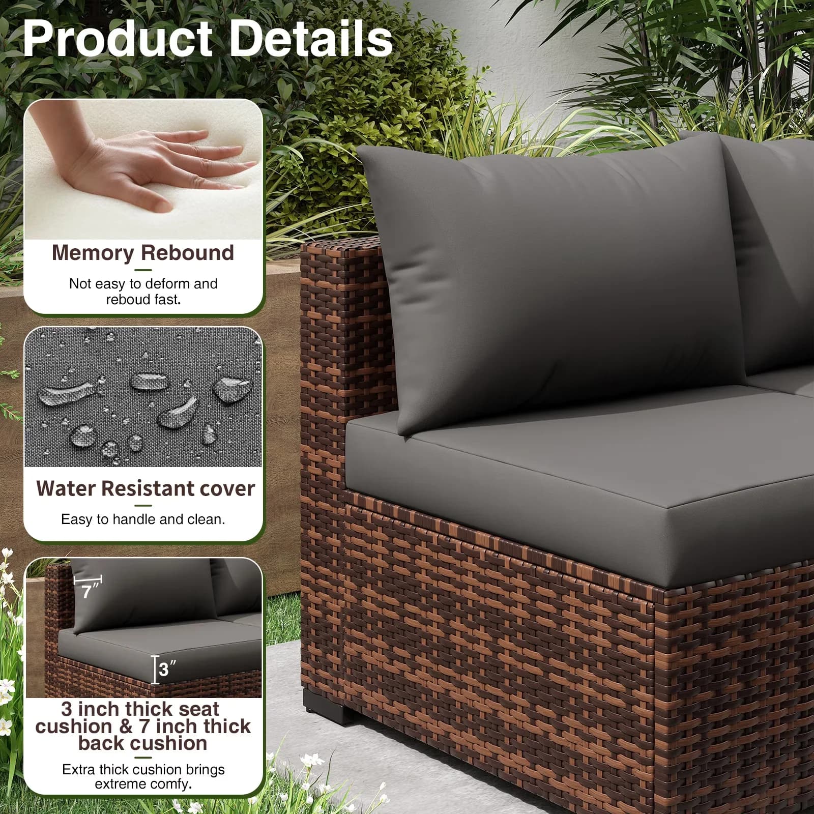 Professional Outdoor Sofas Sectional with Contemporary, Weather-Resistant - Pe Rattan Gray Model C74D18