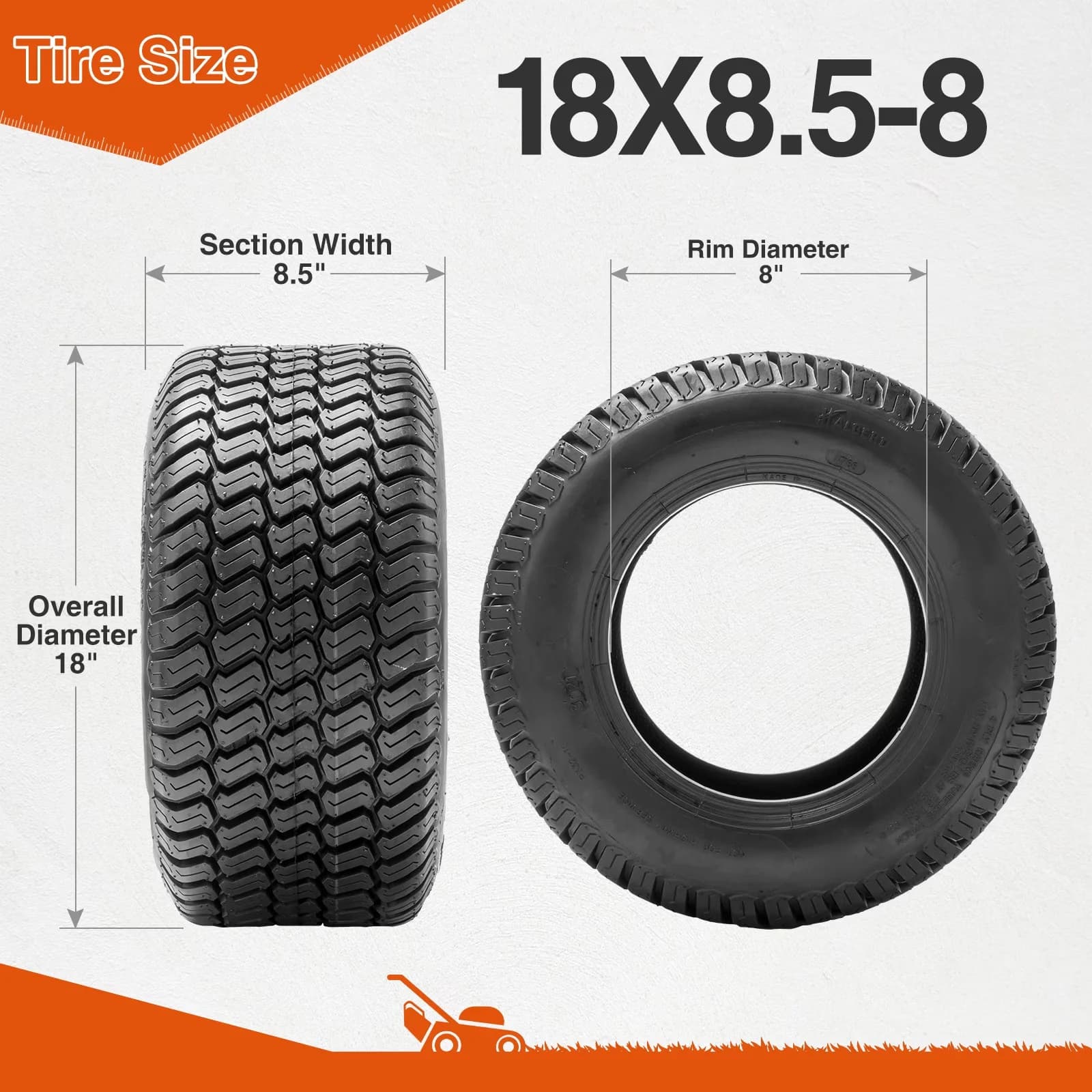 Lawn Mower Tire Essential with Heavy-Duty - 50-8 - Universal Fit Model FEC5D2