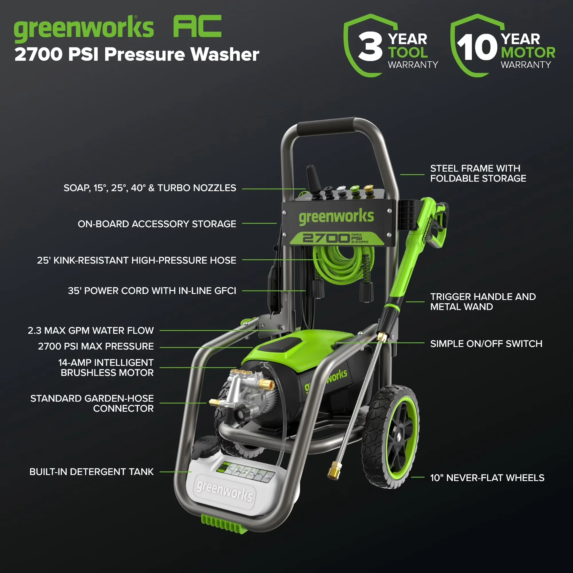Pressure Washer Efficient with Interchangeable Wand, Adjustable Wand, Quick Connect Tips - Model 6C8671
