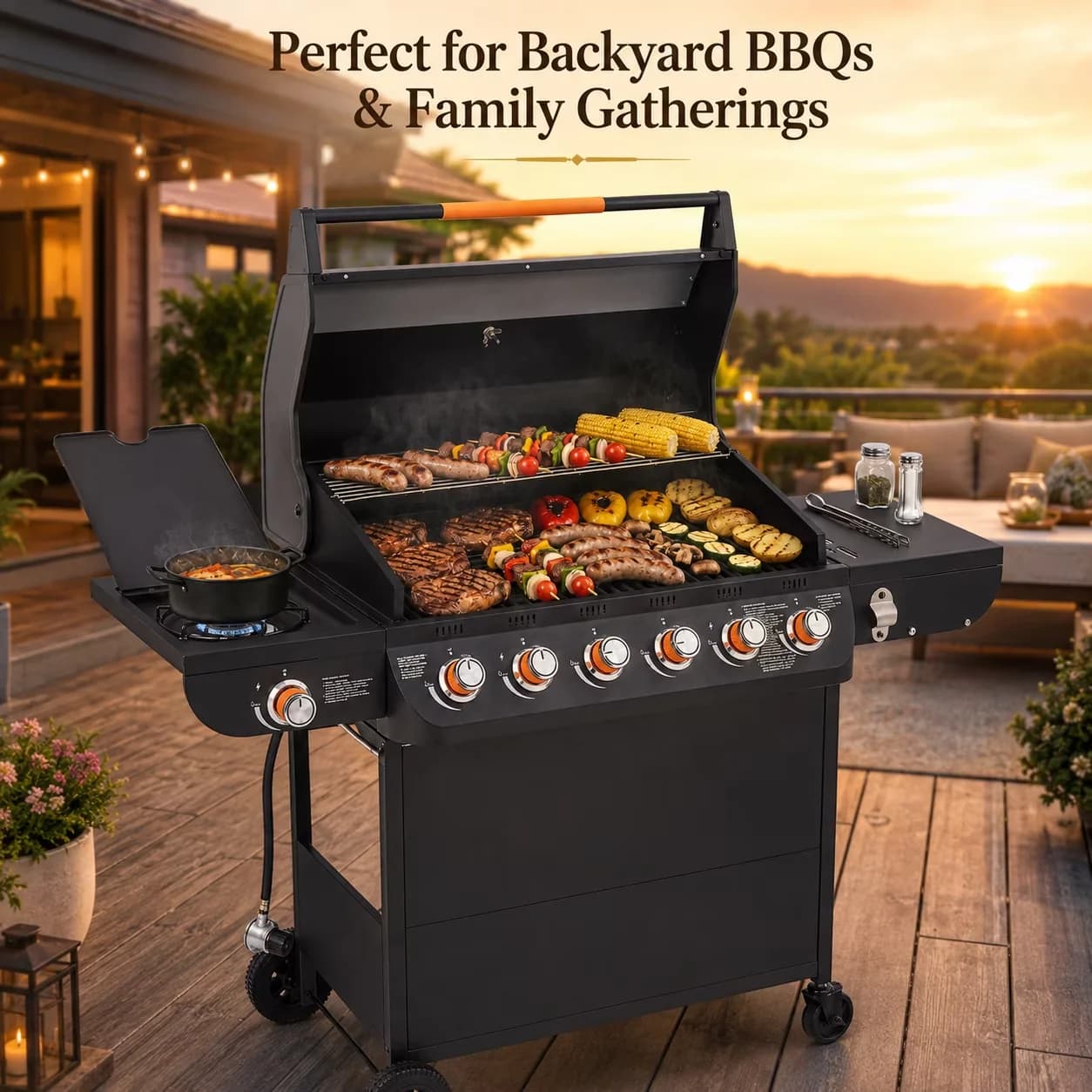 Classic Gas Grill with 72000 BTU, w/Cast Iron Grates, 72000 BTU Powerful - Black Iron Model 0320C9