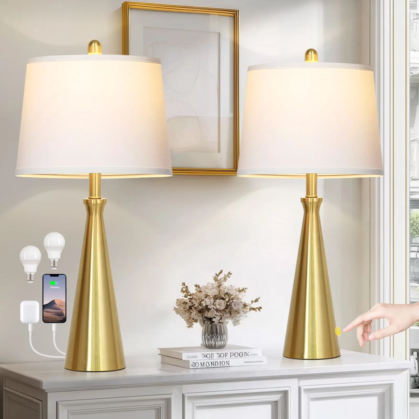 Lamp Set Reliable with LED, Modern, Dimmable - Metal Gold for Living Room, Bedroom Model 8C1D59