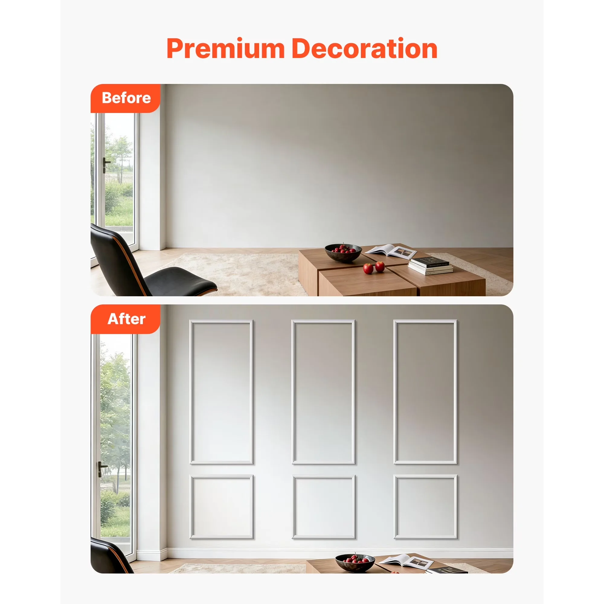 Stylish Wallpaper Wall Decals Wall Covering with Waterproof, Wainscoting Panel Kit - White 24" x 54" Model 4B8BEA