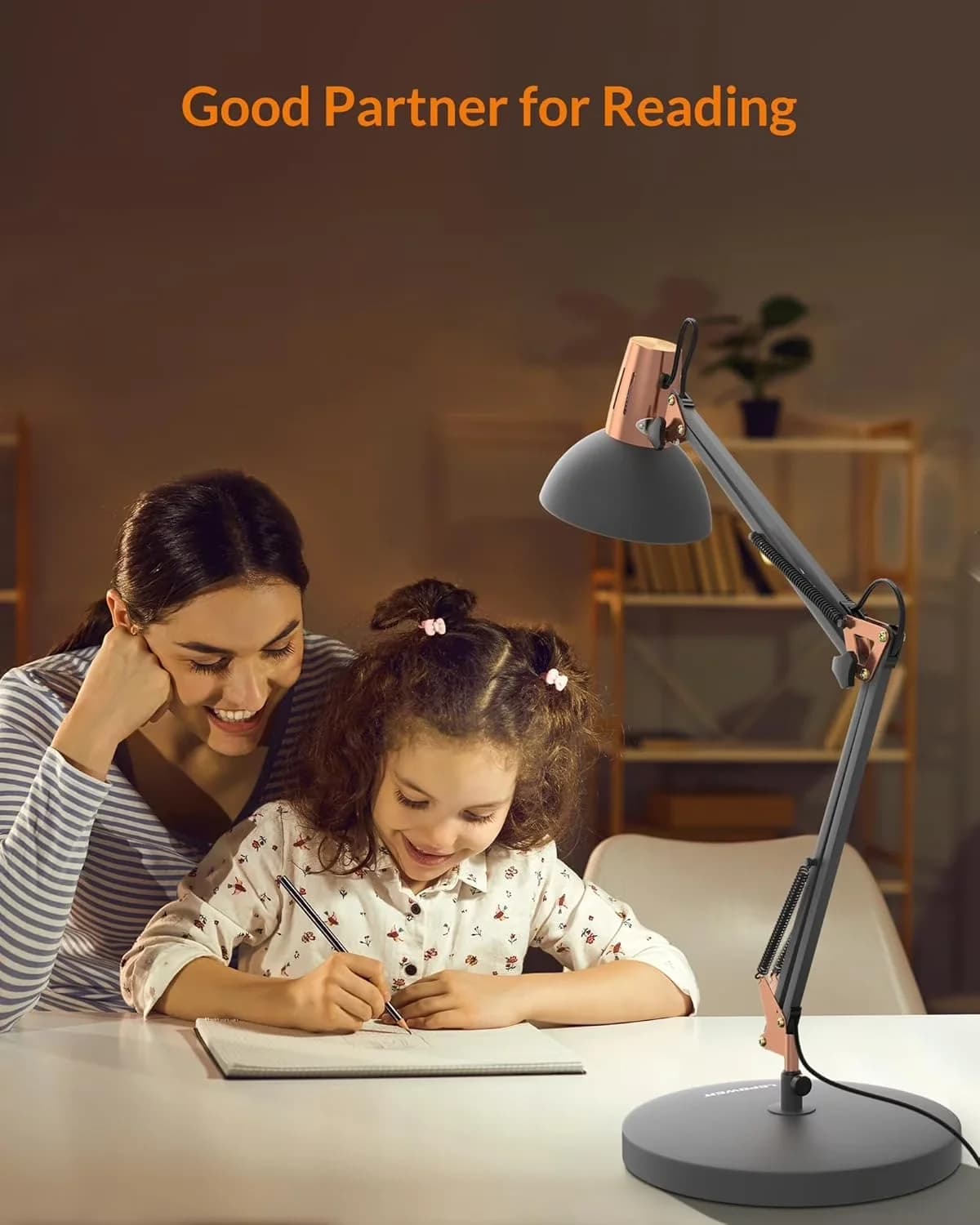 Compact Desk Lamp with LED, Dimmable, Arc - Metal Black - Ergonomic Design Model B422FC