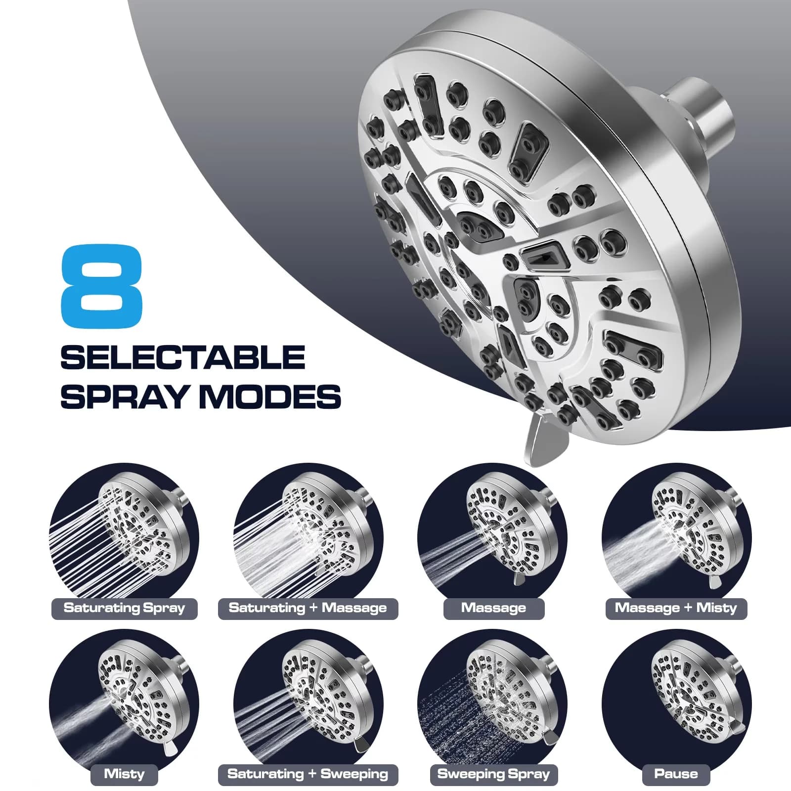 Durable Shower Head with Easy To Clean, High Pressure, 360 Degree Rotation - Abs Silver Model AA0D2A