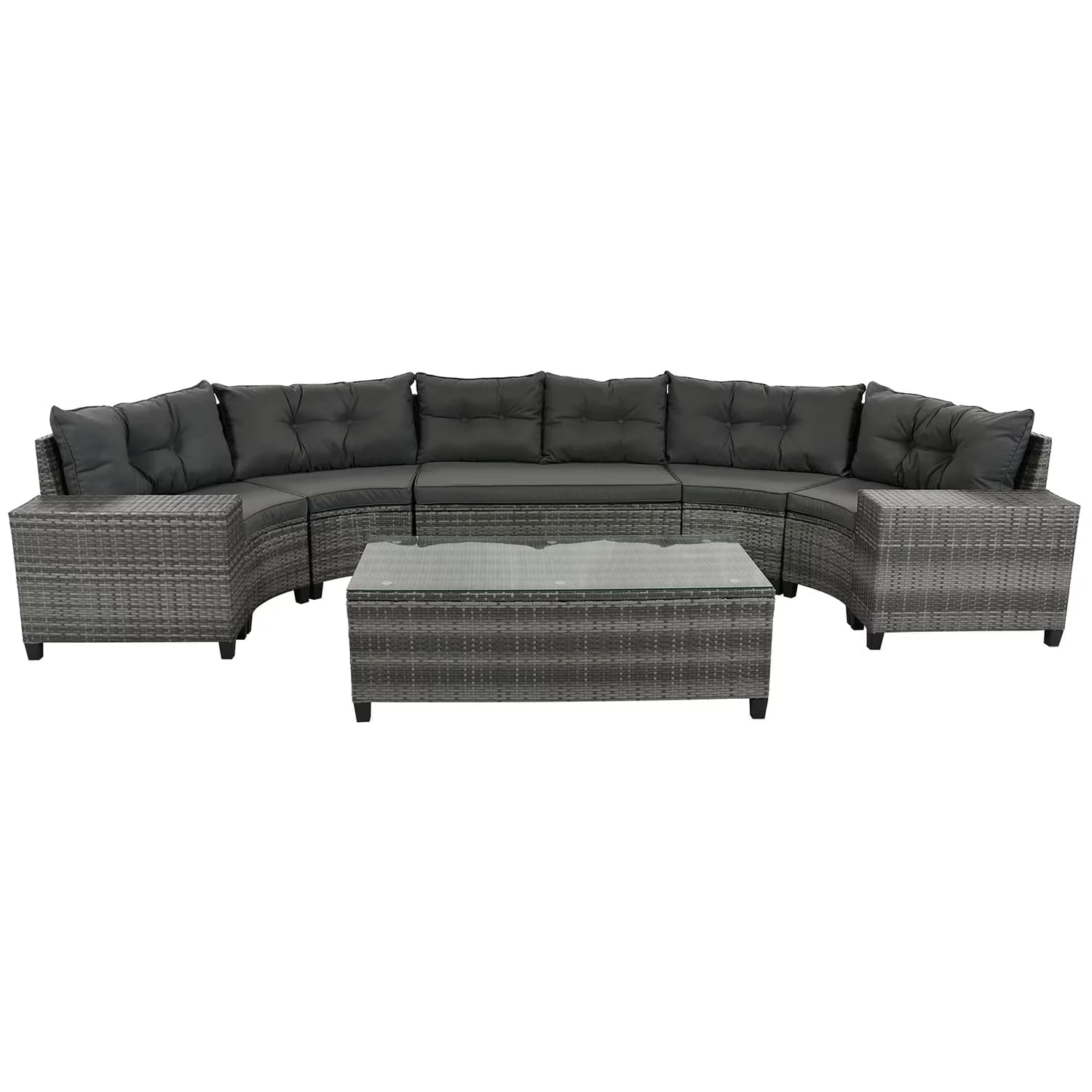 Classic Outdoor Sofas Sectional with Modern, Pillows Included: Yes - Gray Pe Wicker + Steel Frame + Glass+ Polyester + Foam Model CD6BDE