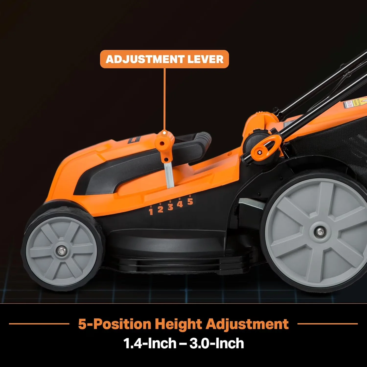 Innovative Push Mower with Adjustable Cutting Height, 5 Heights - Orange for Small Model C88B70