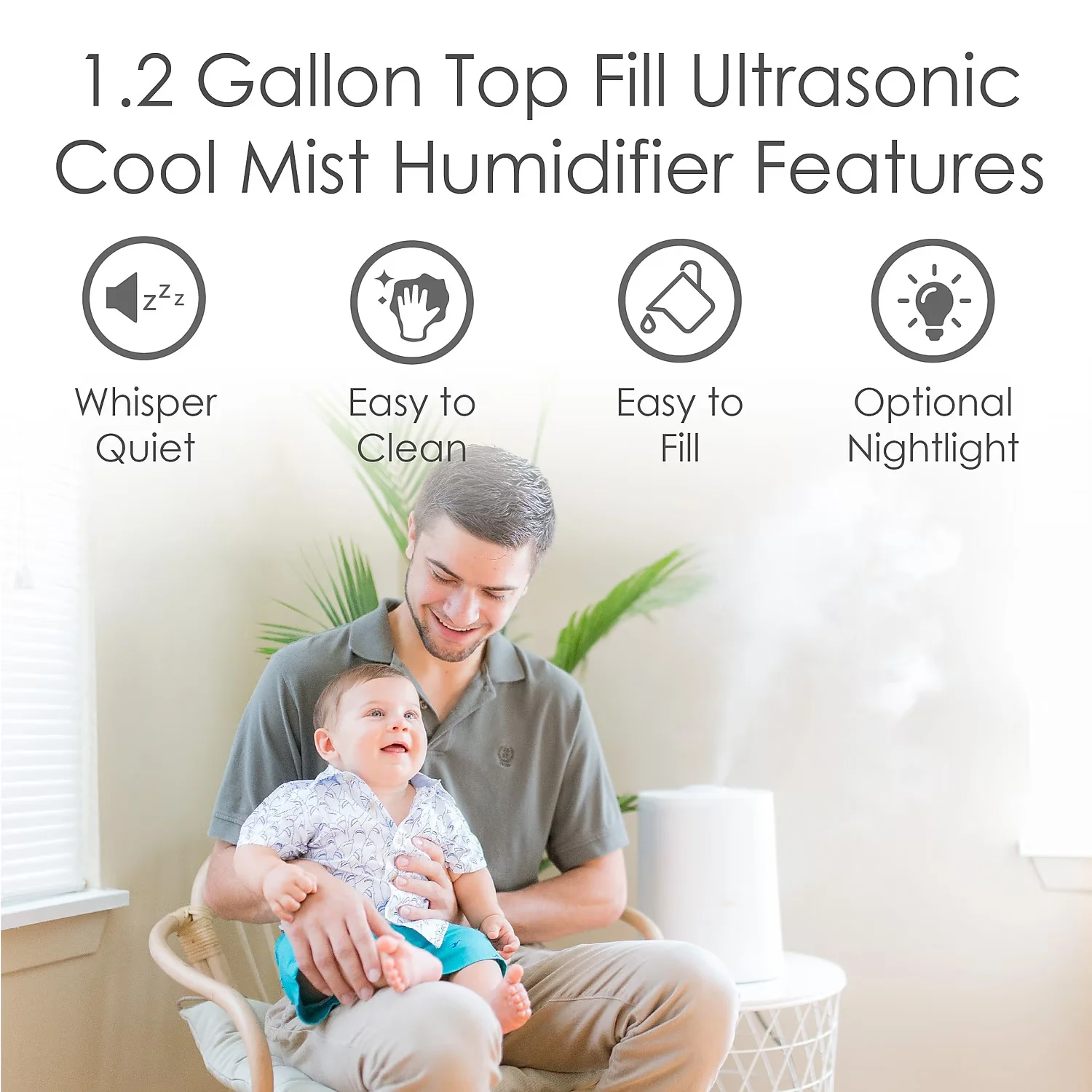 Sleek Humidifier with Timer, Automatic Shut-Off, Empty Tank Indicator - White for Large, Rooms Model EA35E3