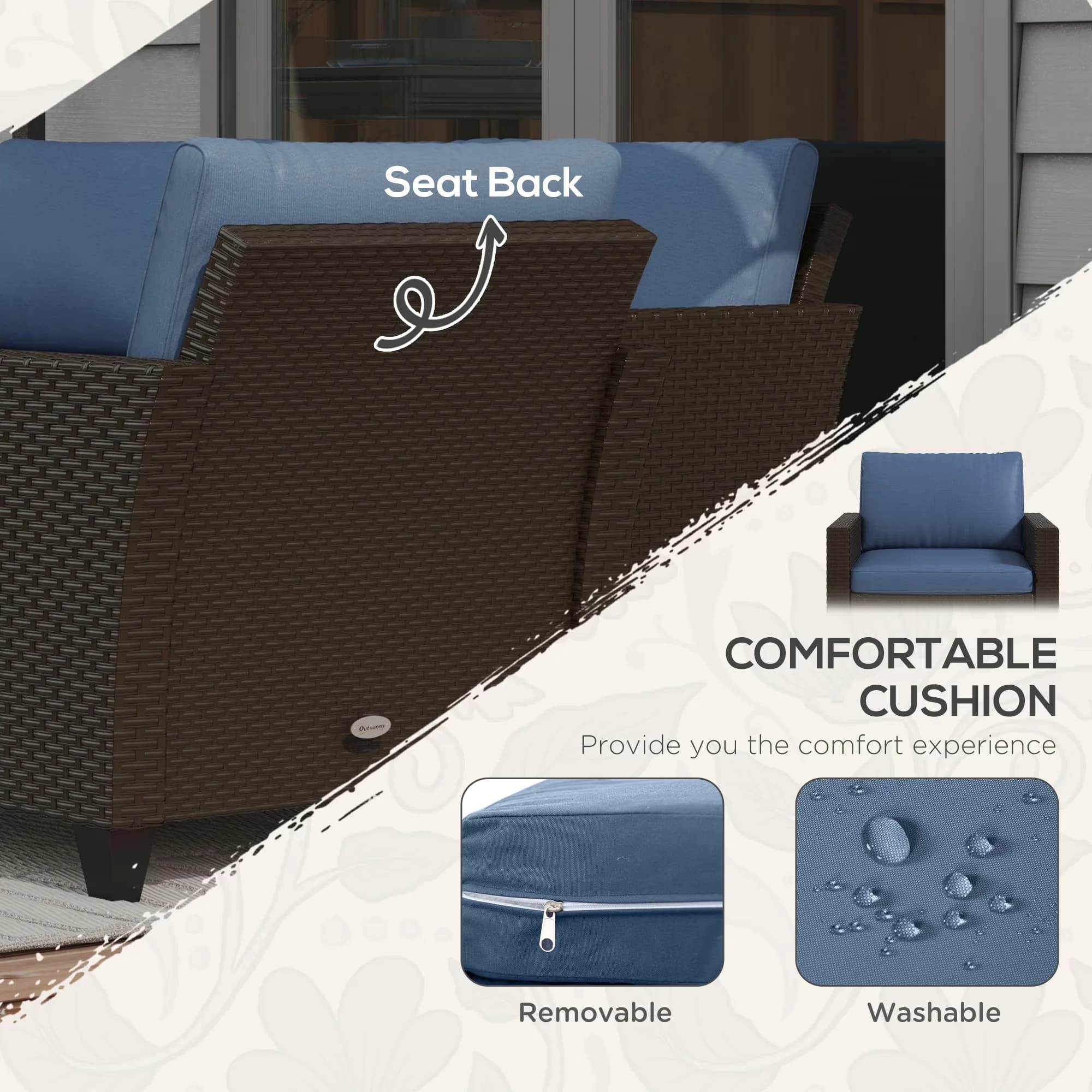 Patio Conversation Set Professional with Weatherproof, Sofa Size: 72.5" W x 29.5" D x 28.25" H, Rattan Three-Seater Sofa - Brown Pe... Model 2F8E2A