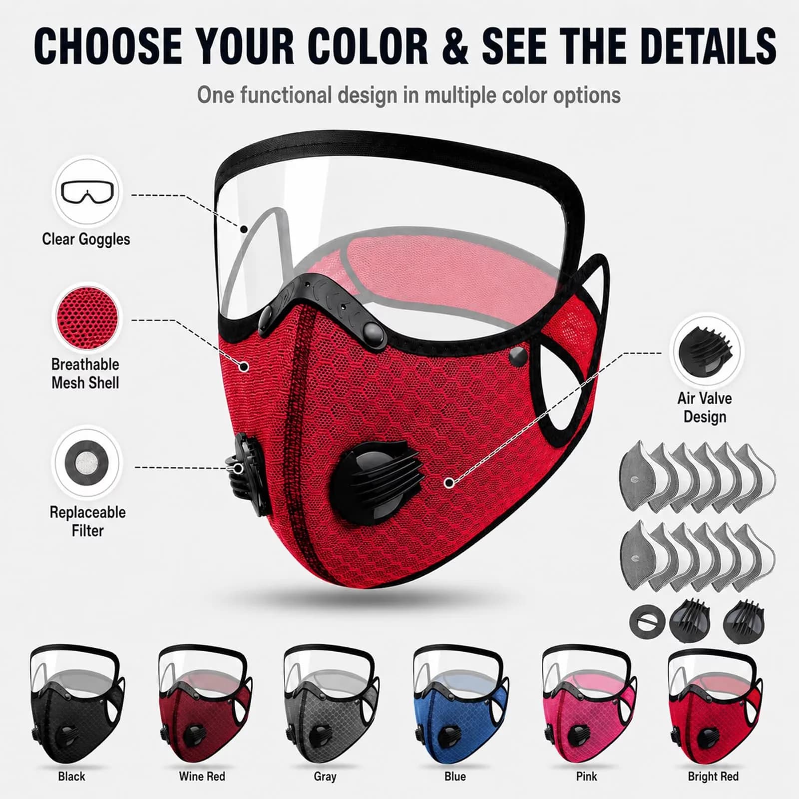 Modern Protective Equipment with Reusable Carbon Filter Dust Mask, Adjustable Goggles - 1 2Pcs-A for Outdoor Model 724BE9