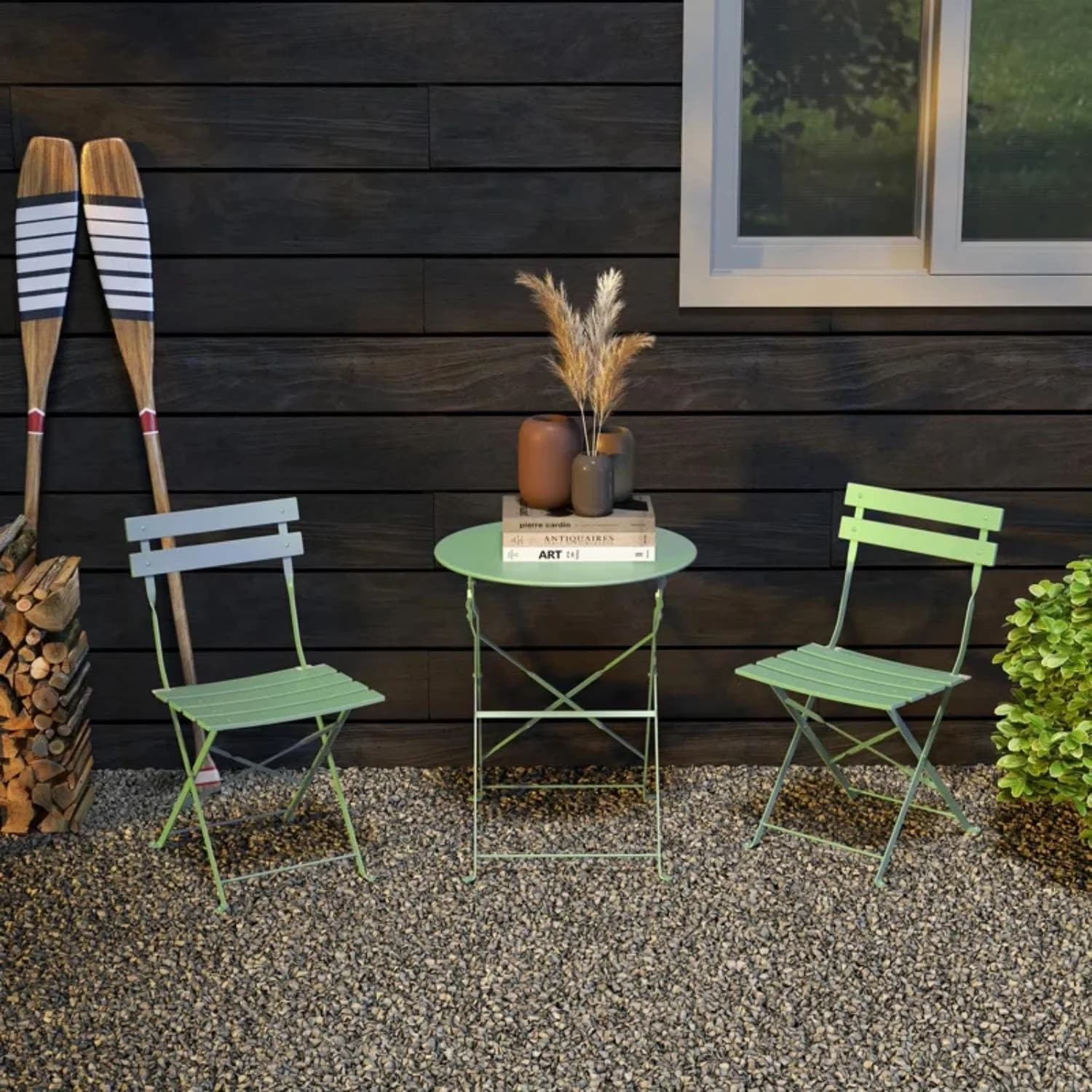 Stylish Patio Dining Set with Folding Chairs, Folding Table, Bistro Table and Chairs - Model 09E628