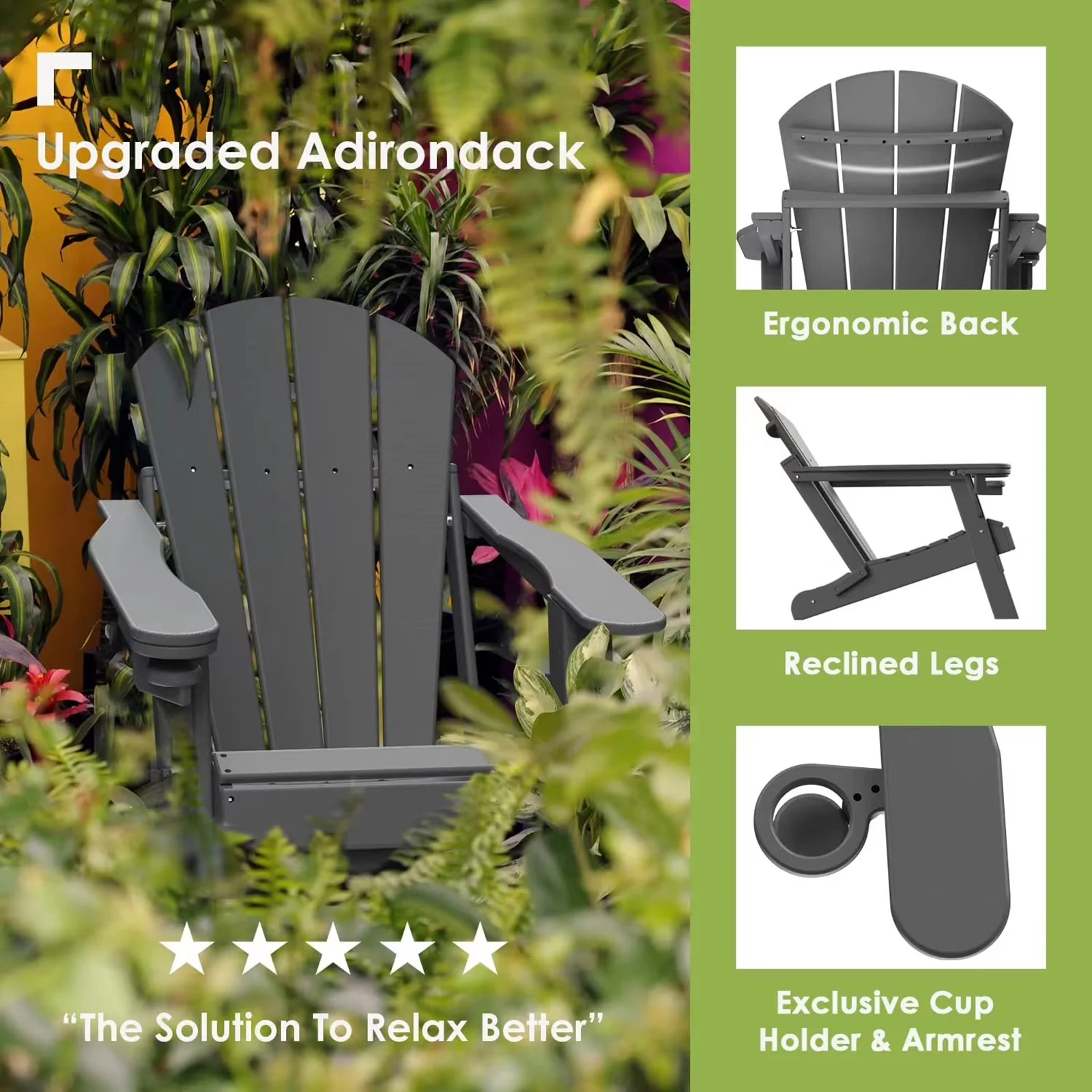 Versatile Patio Chair with Weather-Resistant, Folding, Waterproof - Hdpe Gray Model 4A9CFC