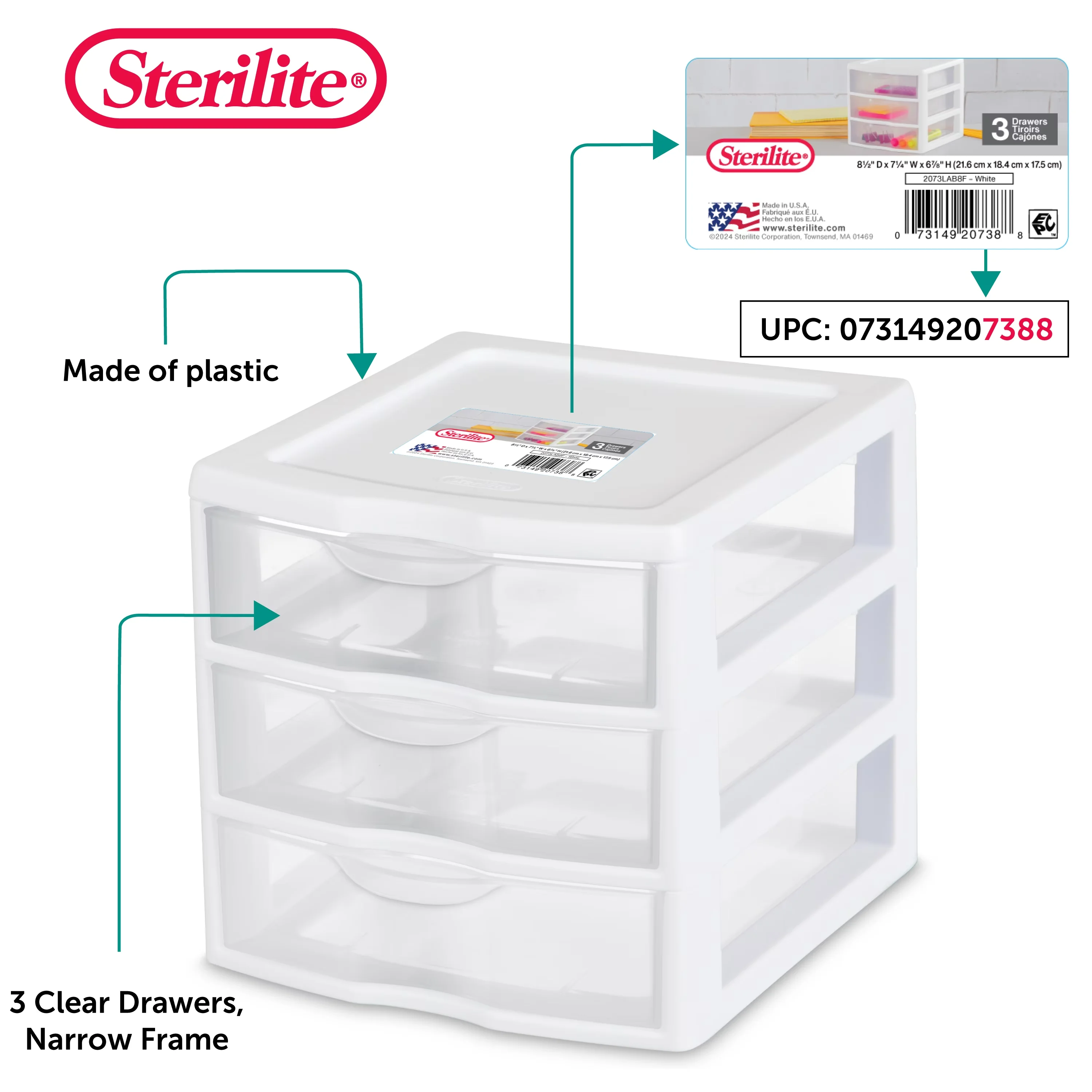 Garage Storage Supply Quality with Stackable, Ergonomic drawer handles, White frame w/See-through drawers - Plastic White Model 881CD4