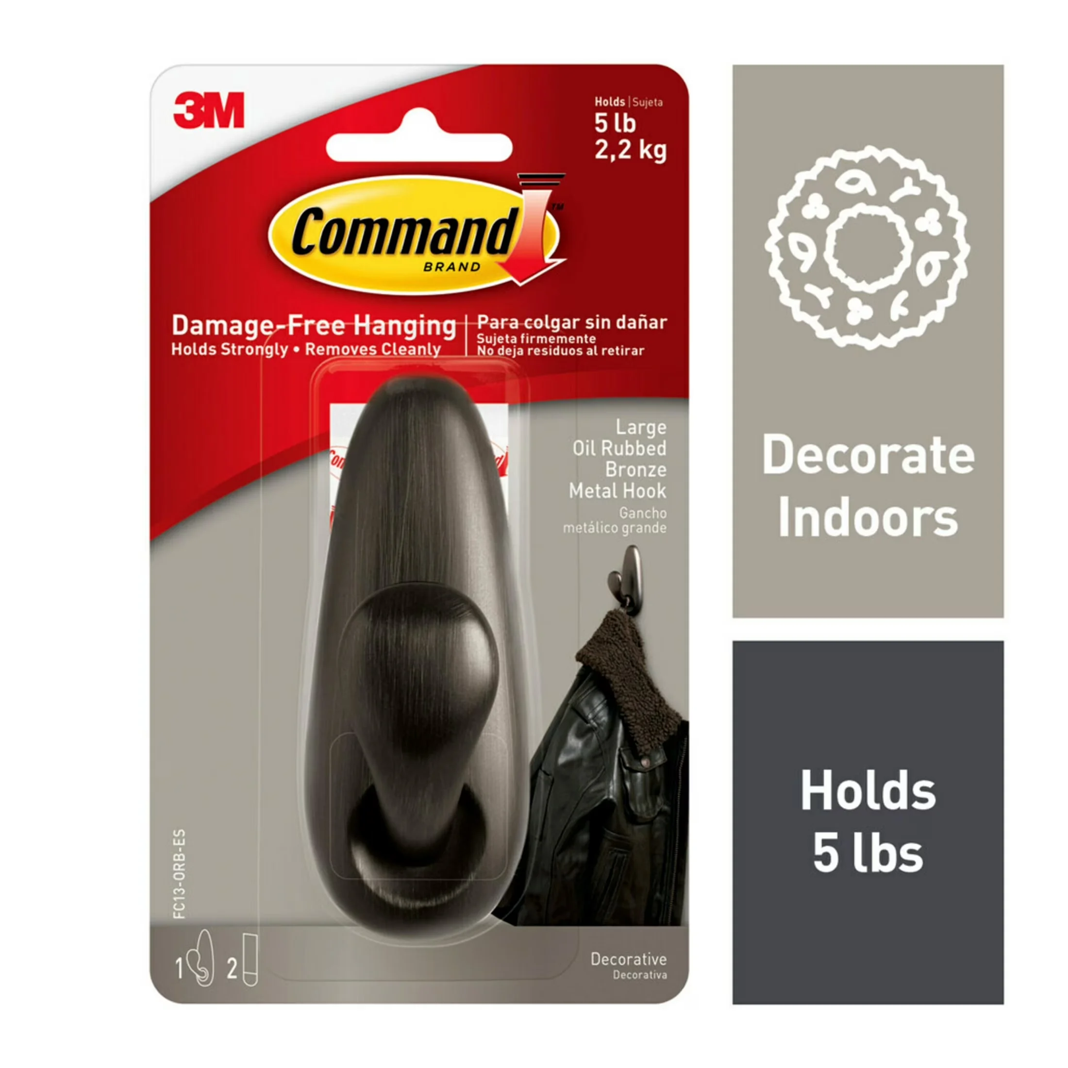 Efficient Damage-Free Hanging with Wall-Mountable, Easy Installation, 1 Hook - Metal Bronze Model ABFFF5