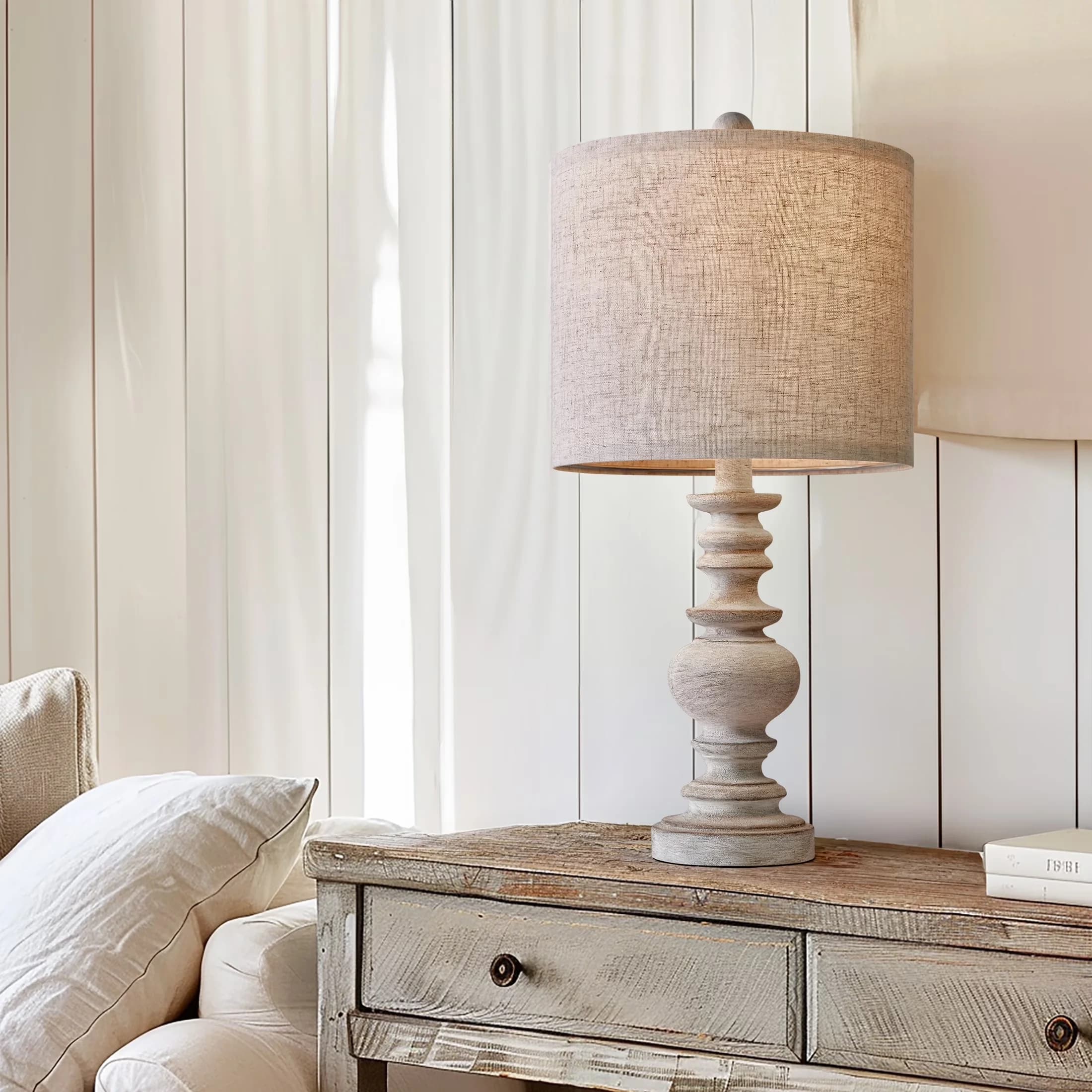 Durable Table Lamp with Incandescent, Farmhouse, Bedside Lamps - Resin Beige Model 8D4A9B