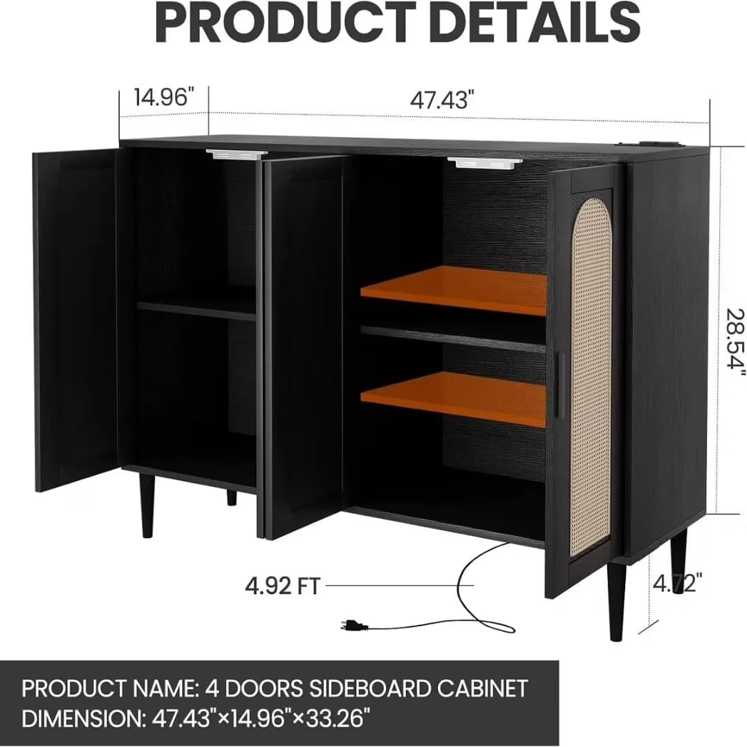 Durable Kitchen Renovation with Power Outlet, Adjustable Shelves, Accent Storage Cabinet - Wood for Living Room Model B4461F
