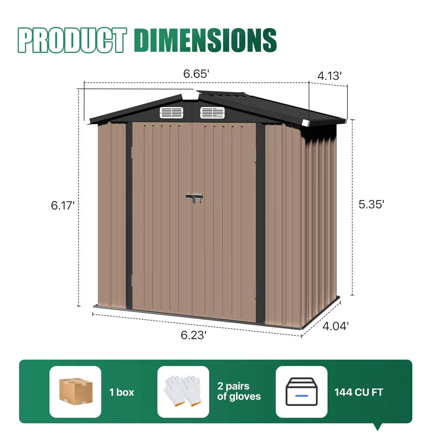 Sleek Shed with Waterproof, 6 ft. x 4 ft. Outdoor Storage - Metal Brown Model DA66BB