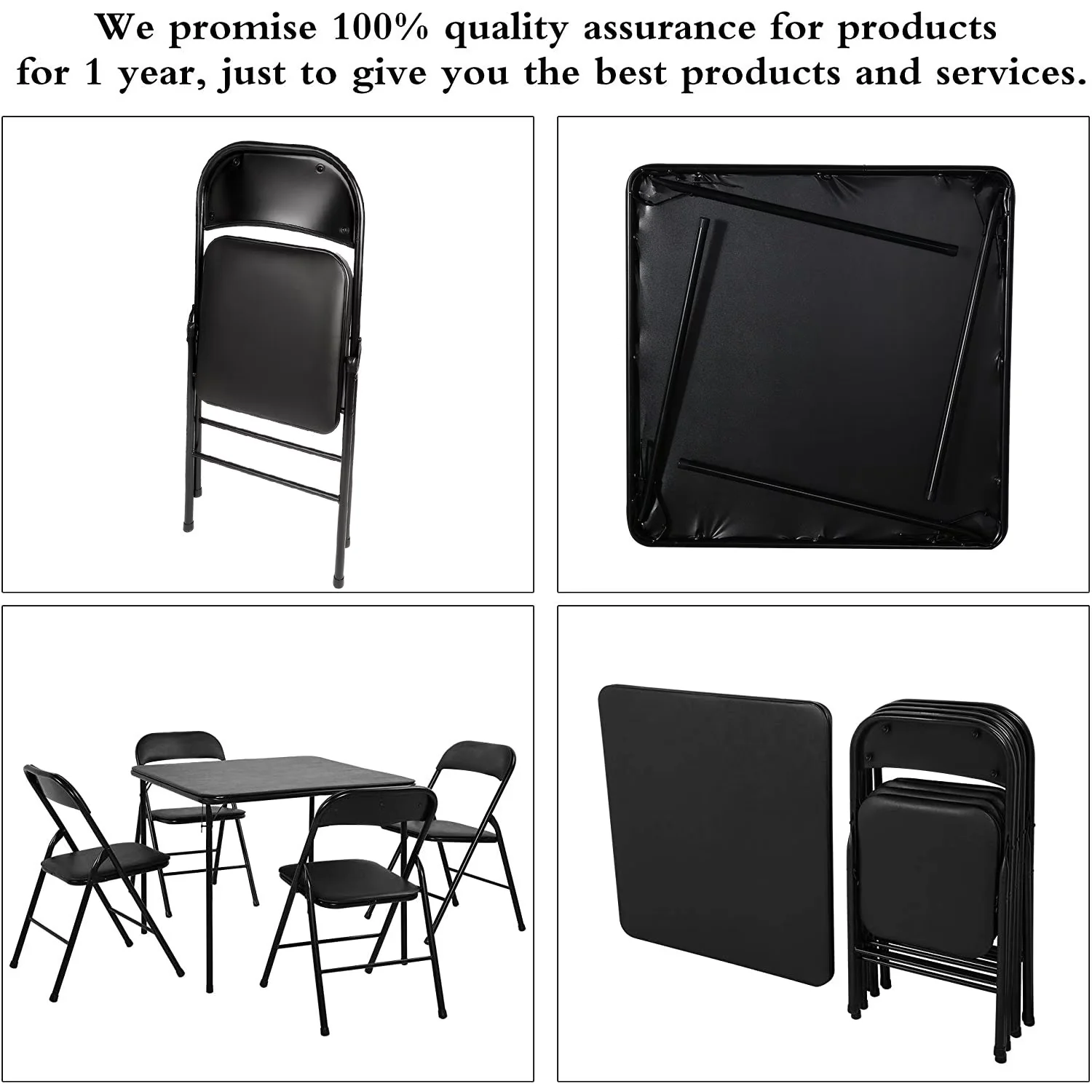 Essential Patio Dining Set with Modern, Folding, 5 Piece Folding Table and Chair Black - Black Metal Model E1FBDE