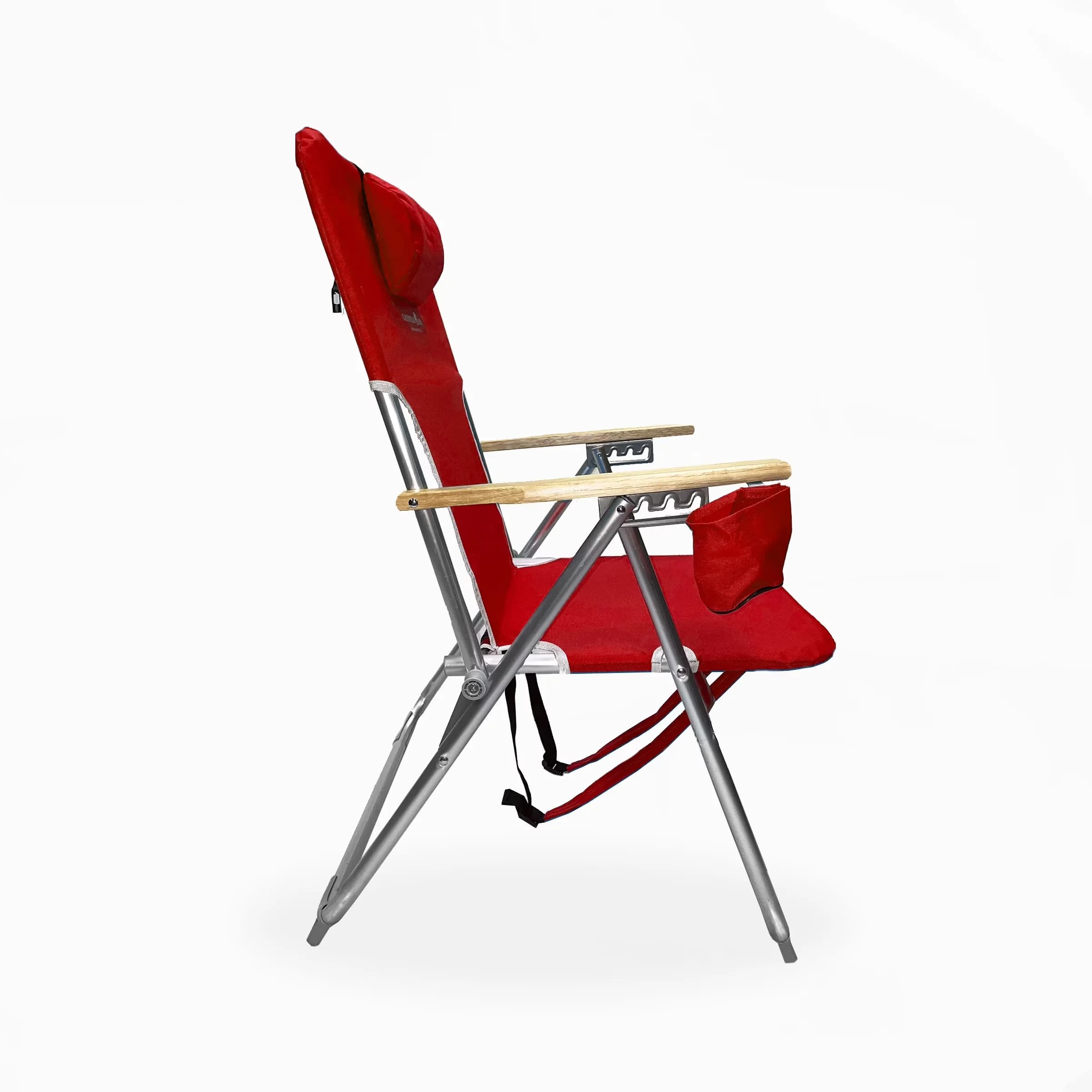 Compact Beach Chair with Folding, Weather-Resistant, 300 lb weight capacity. - Wood, Polyester Red Model A07B20