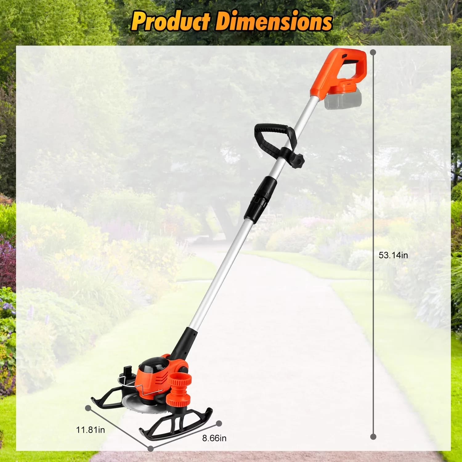 Sleek String Trimmer with Battery, Extendable, Cordless Grass - Orange Model 32883D