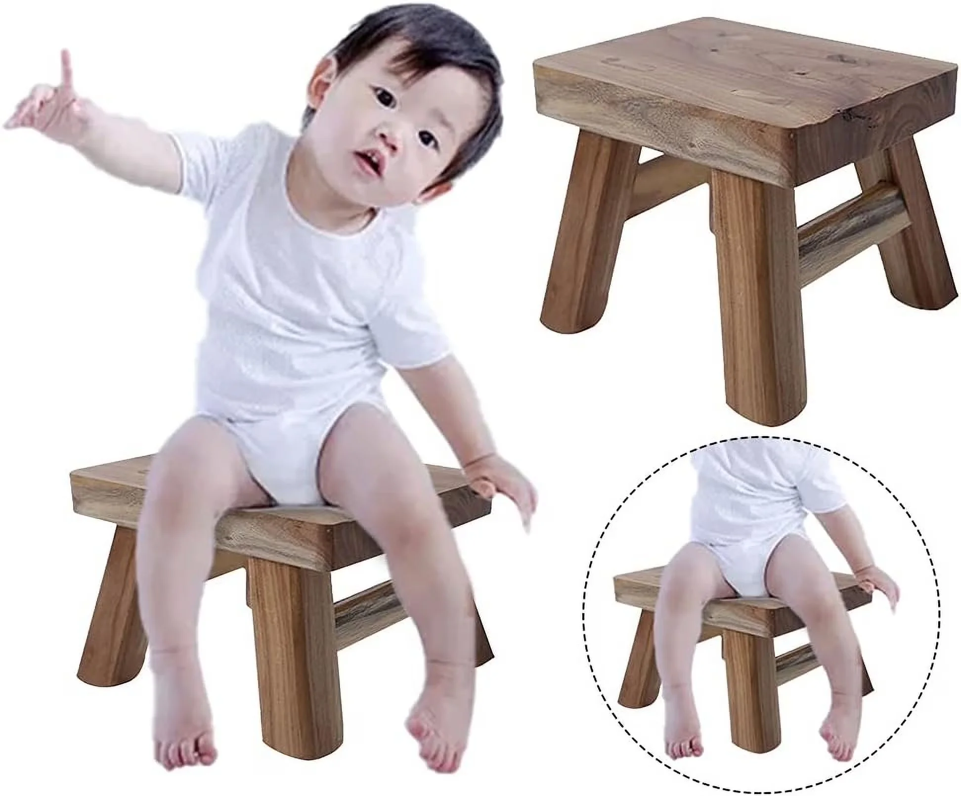 Premium Ladders And Step Stool with Solid Wood Design, Multifunctional Footstool - Off-White Wood for Living Room, Bedroom Model 157ACF