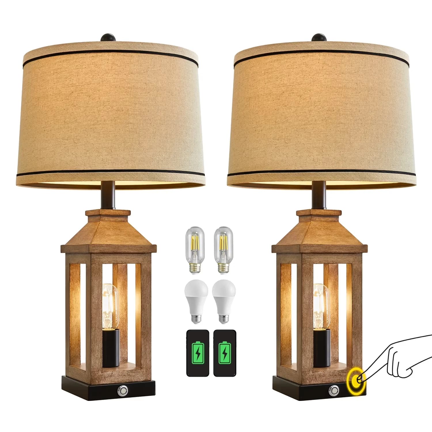 Modern Lamp Set with LED, Usb Port, Energy Efficient - Mdf, Plastic Beige for Living Room, Bedroom Model 5955BA