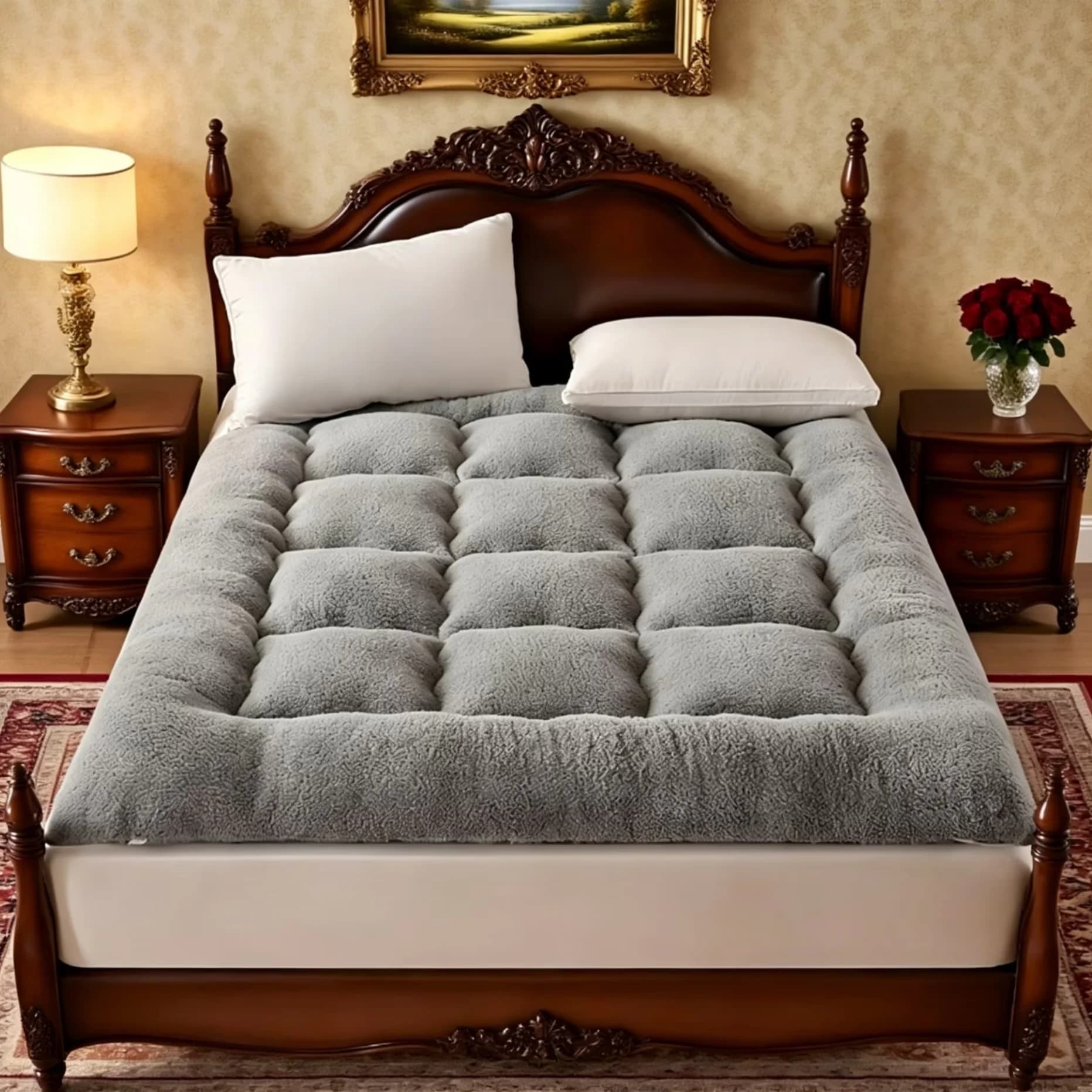 Mattresses Accessory Compact with Hypoallergenic, Breathable, Antimicrobial - Gray Polyester for Camping Model A43B96