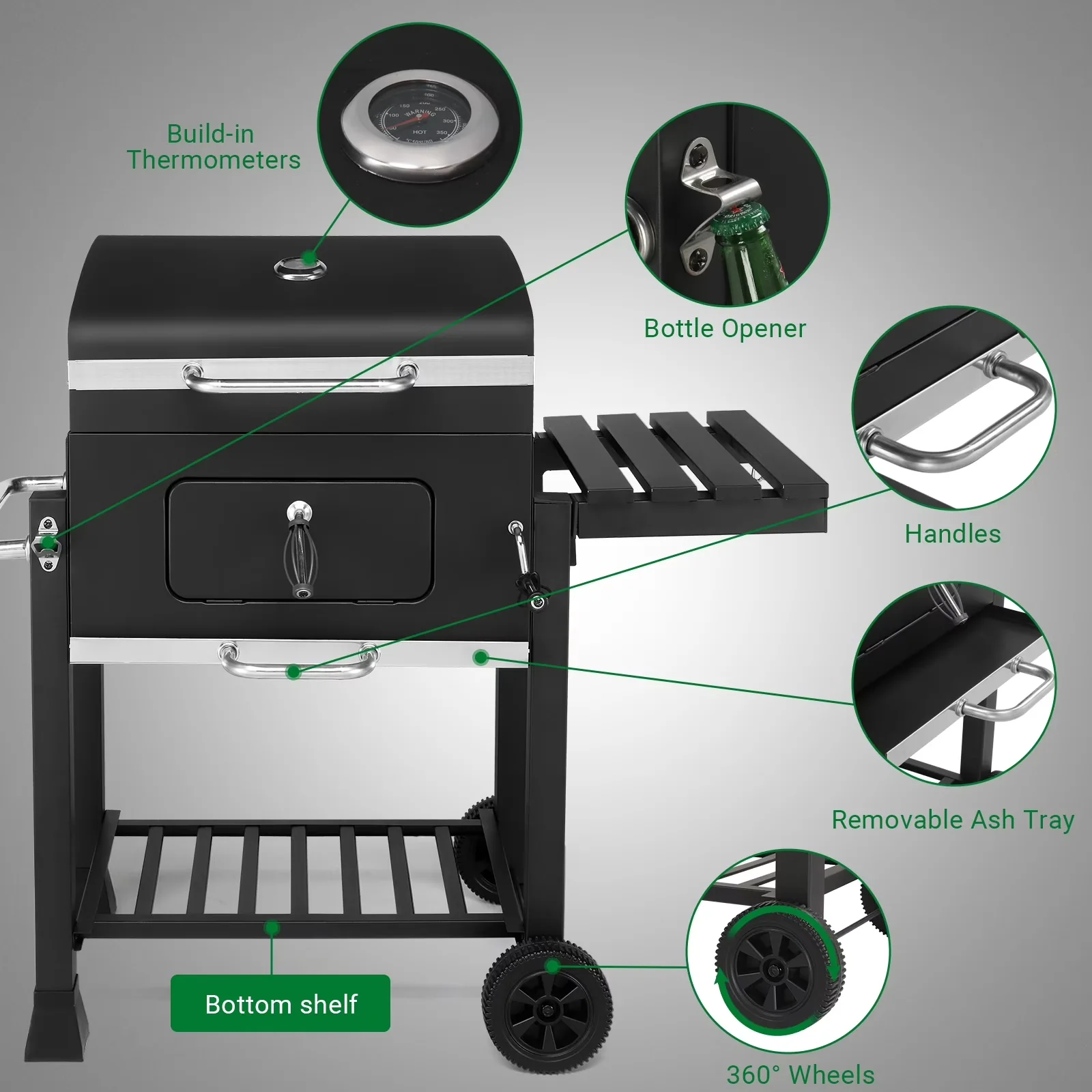 Durable Charcoal Grill with Portable - Steel Black - Long-Lasting Performance Model 98024B