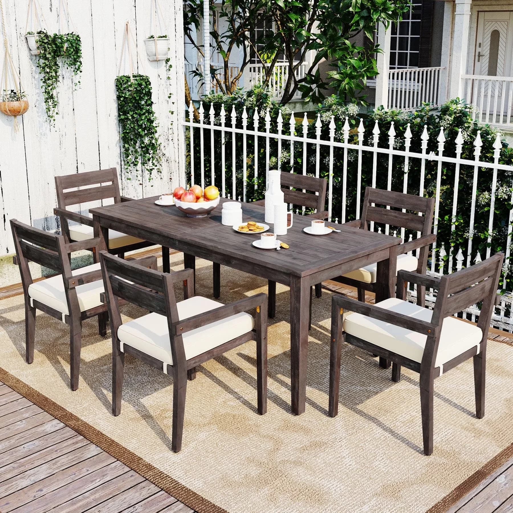 Patio Dining Set Premium with 7 Piece Acacia Wood Outdoor - Gray Acacia Wood;Polyester,Foam for Patio Model 261E4D