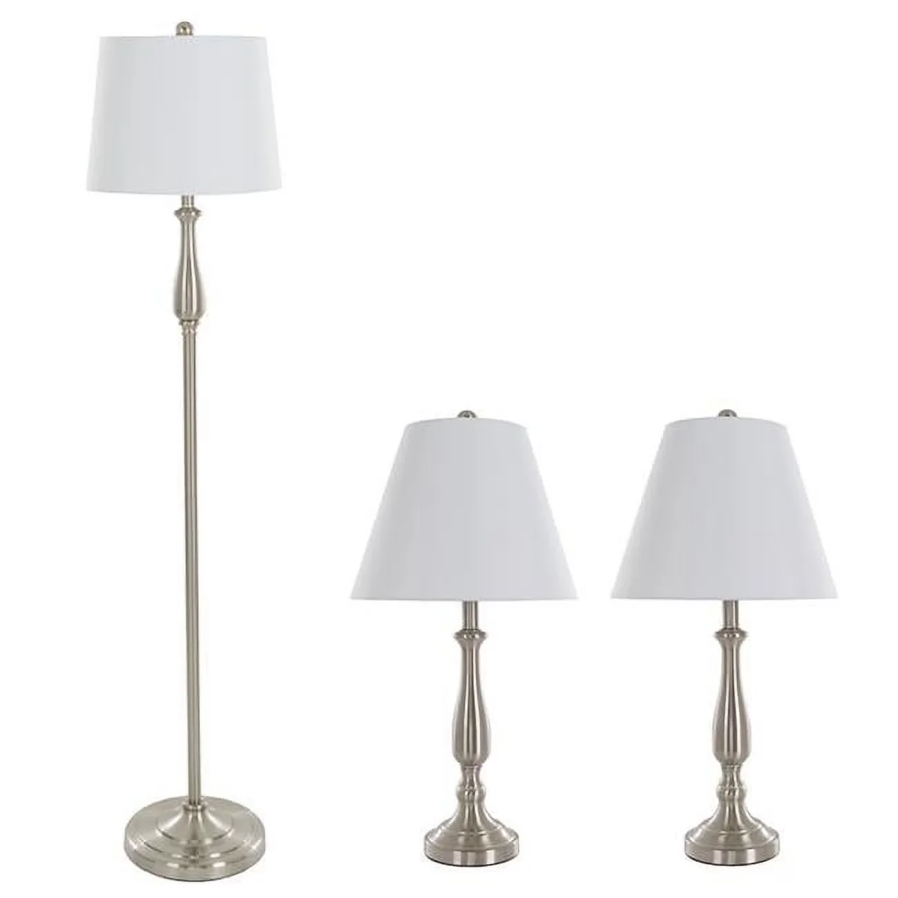 Classic Lamp Set with LED, Energy Efficient - Fabric, Steel Silver, White, Multicolor Model C7ABB8