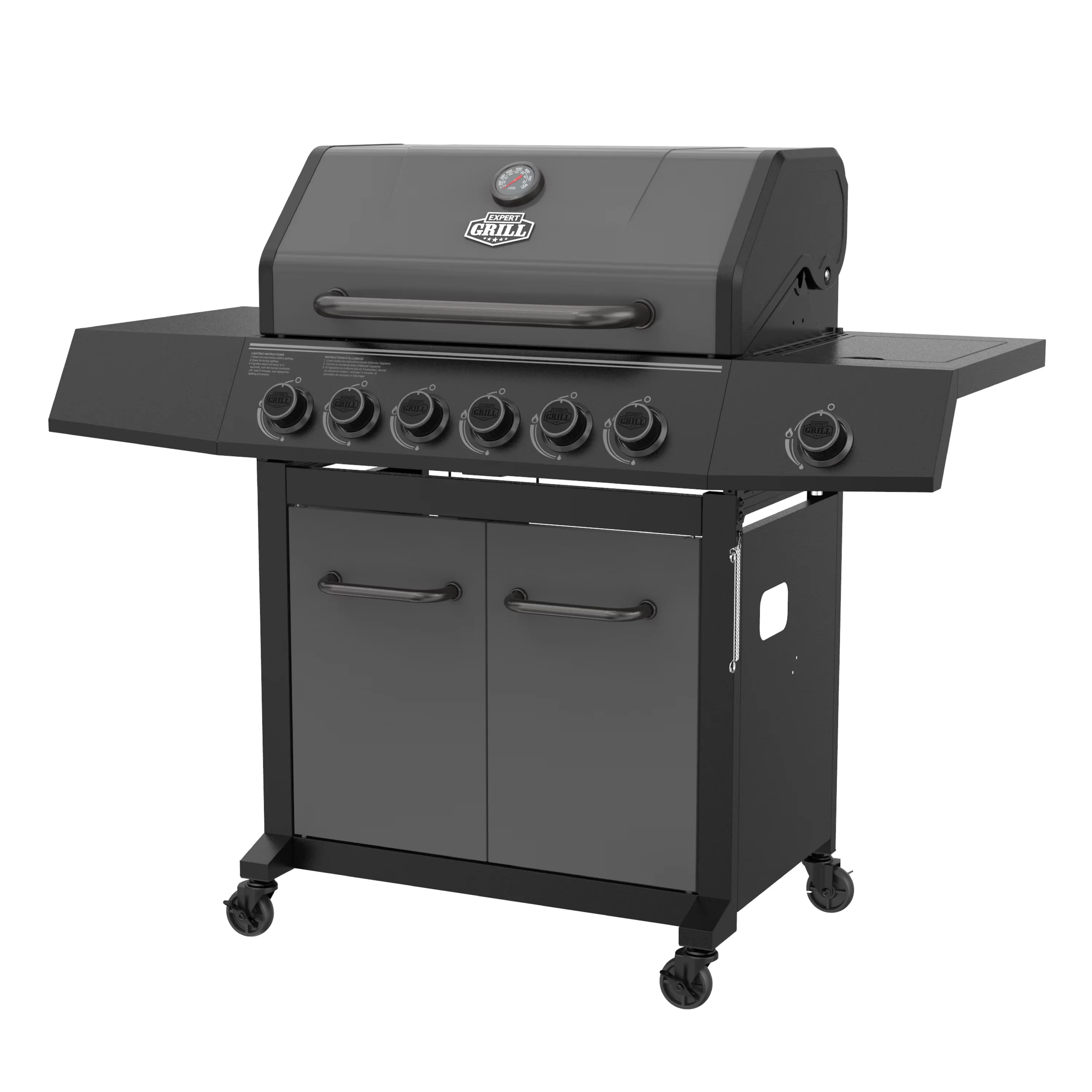 Premium Gas Grill with Tool Holder, Enclosed Cabinet, Warming Rack - Gray Powder-Coated Steel Model 654FF4