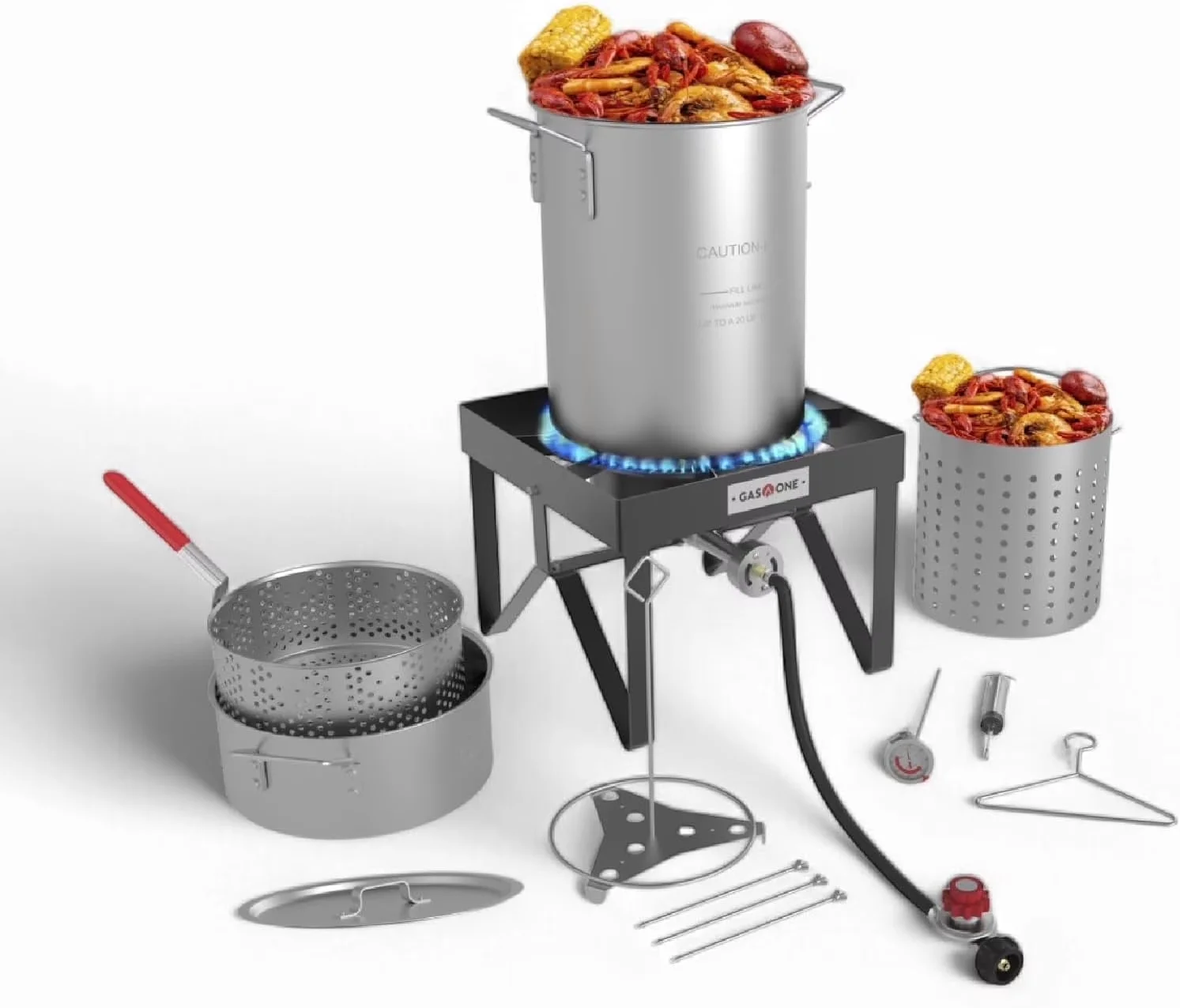 Outdoor Fryer Professional with Adjustable Regulator, 30QT & 10QT Propane Burner Set - Black Aluminum, Alloy Steel Model E4E90B