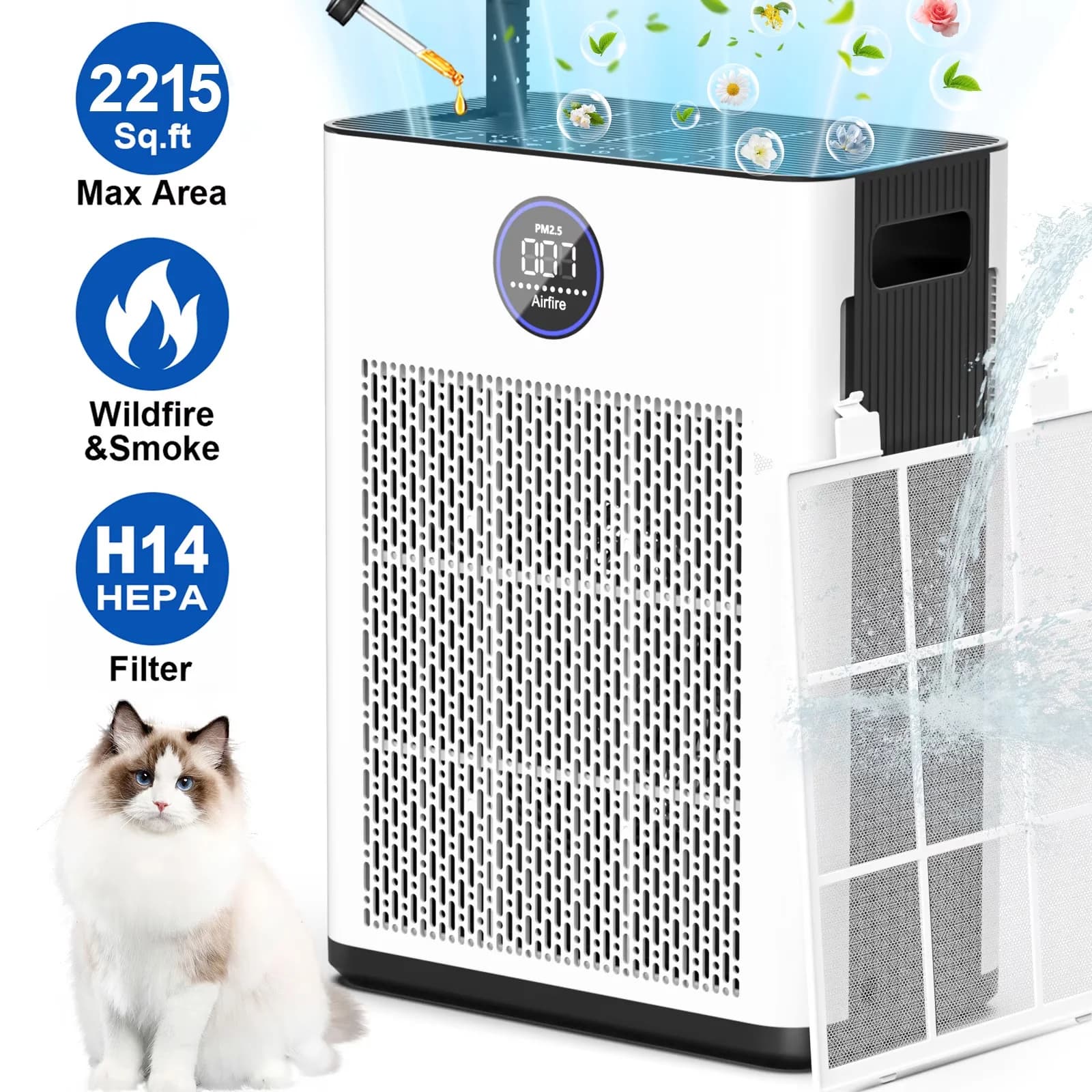 Professional Air Purifier with Automatic Shut-Off, Filter Change Indicator for Home - Model 4FB0C1