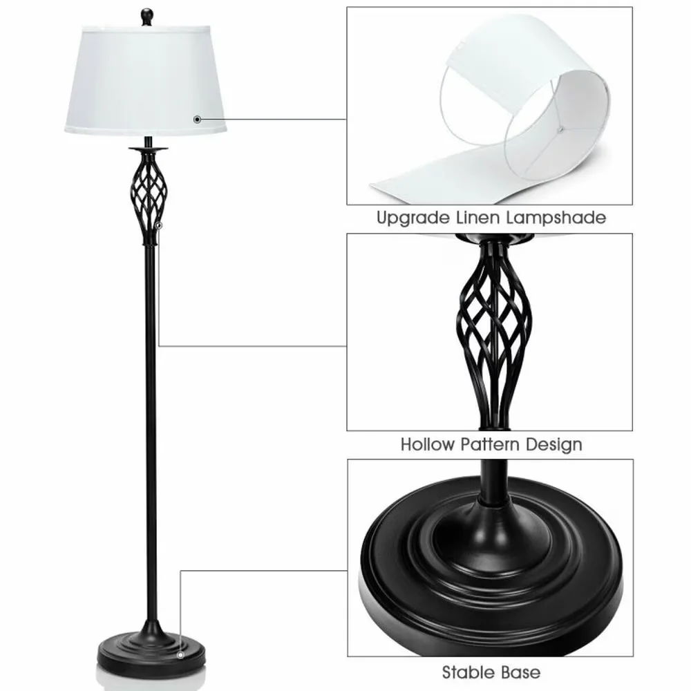 Premium Lamp Set with Incandescent, Traditional, Floor and Table - White Metal Model DD87E4