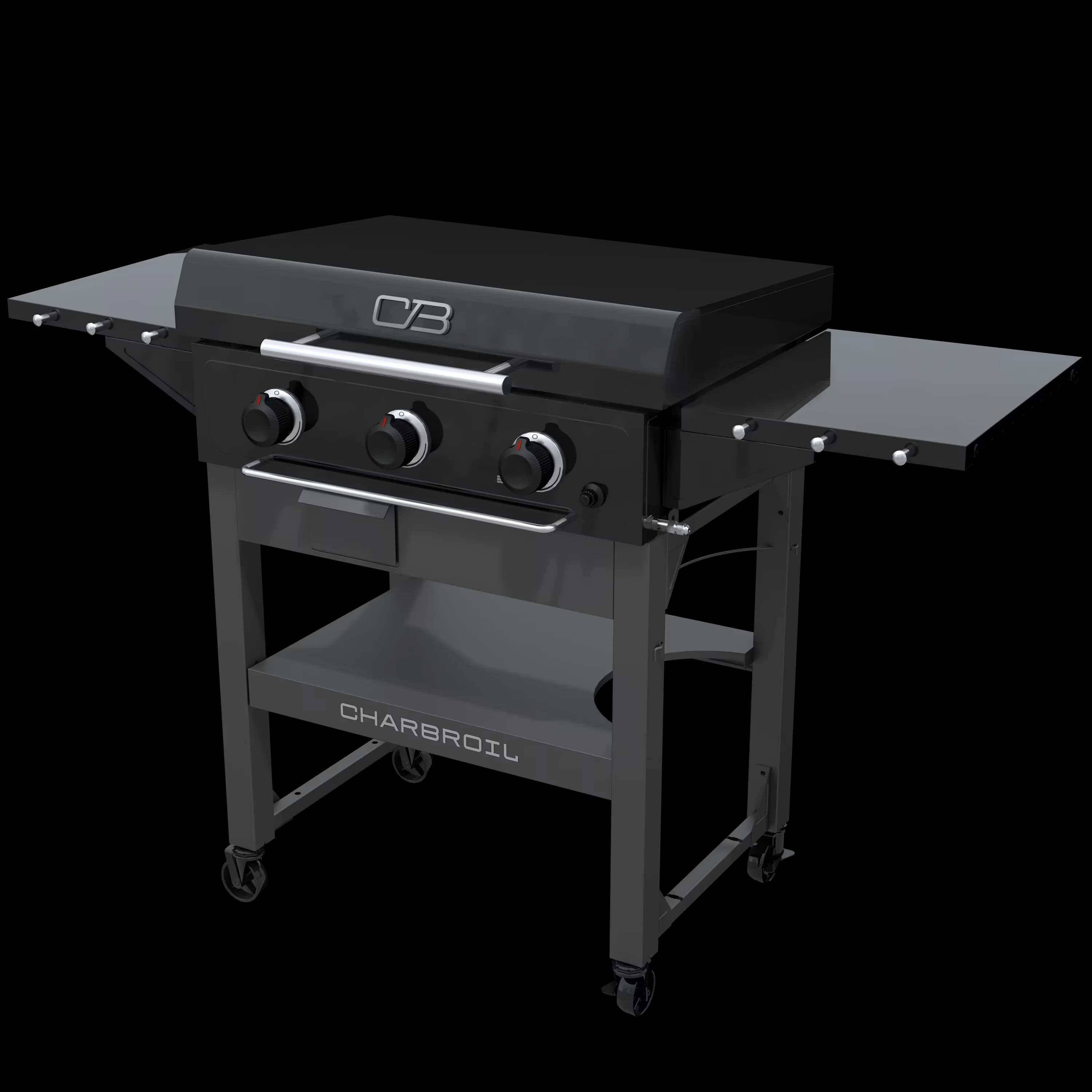 Modern Flat Top Grill with Grease Pan, Rotary ignition for easy lighting, Cart 3 Burner - Heavy Duty Steel Multicolor Model 757518
