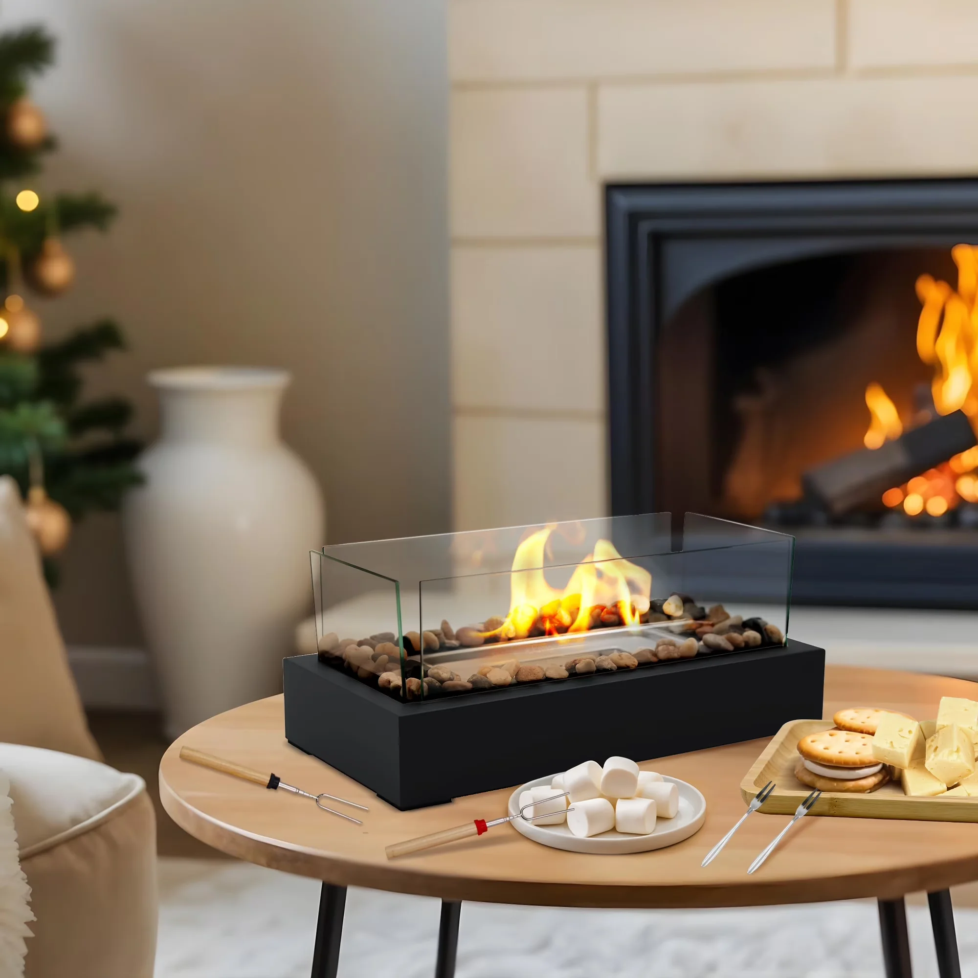 Premium Outdoor Heating with Flameless Heater, Safer DIY Marshmallow Roaster, Charcuterie Serving Kit - Beige Model 49DDBC
