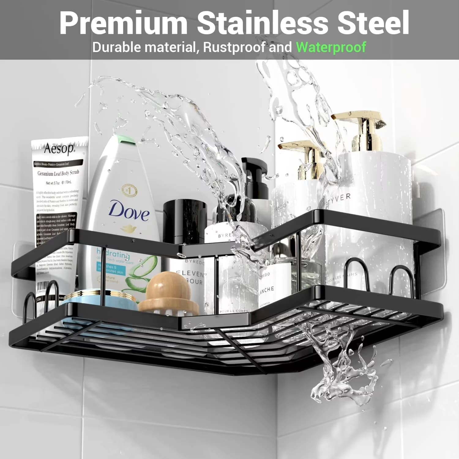 Premium Bathroom Renovation with Rust Resistant, Toothpaste & Soap Holder, Stainless Steel Shower Storage Rack - Stainless Steel... Model A90260