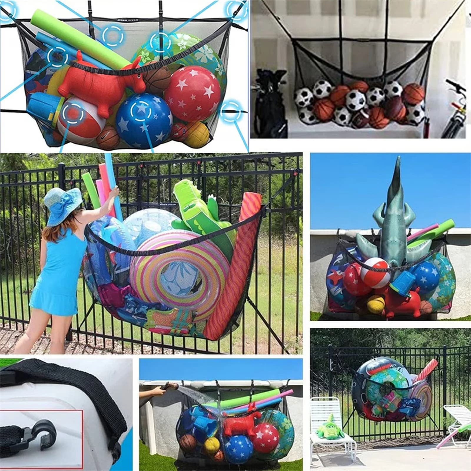 Inflatable Pool Quality with Uv Resistant, Large Hanging Swimming Storage Net Bag, Foldable Heavy Duty Mesh Organizer Bag for Outdoor - Model D70A14