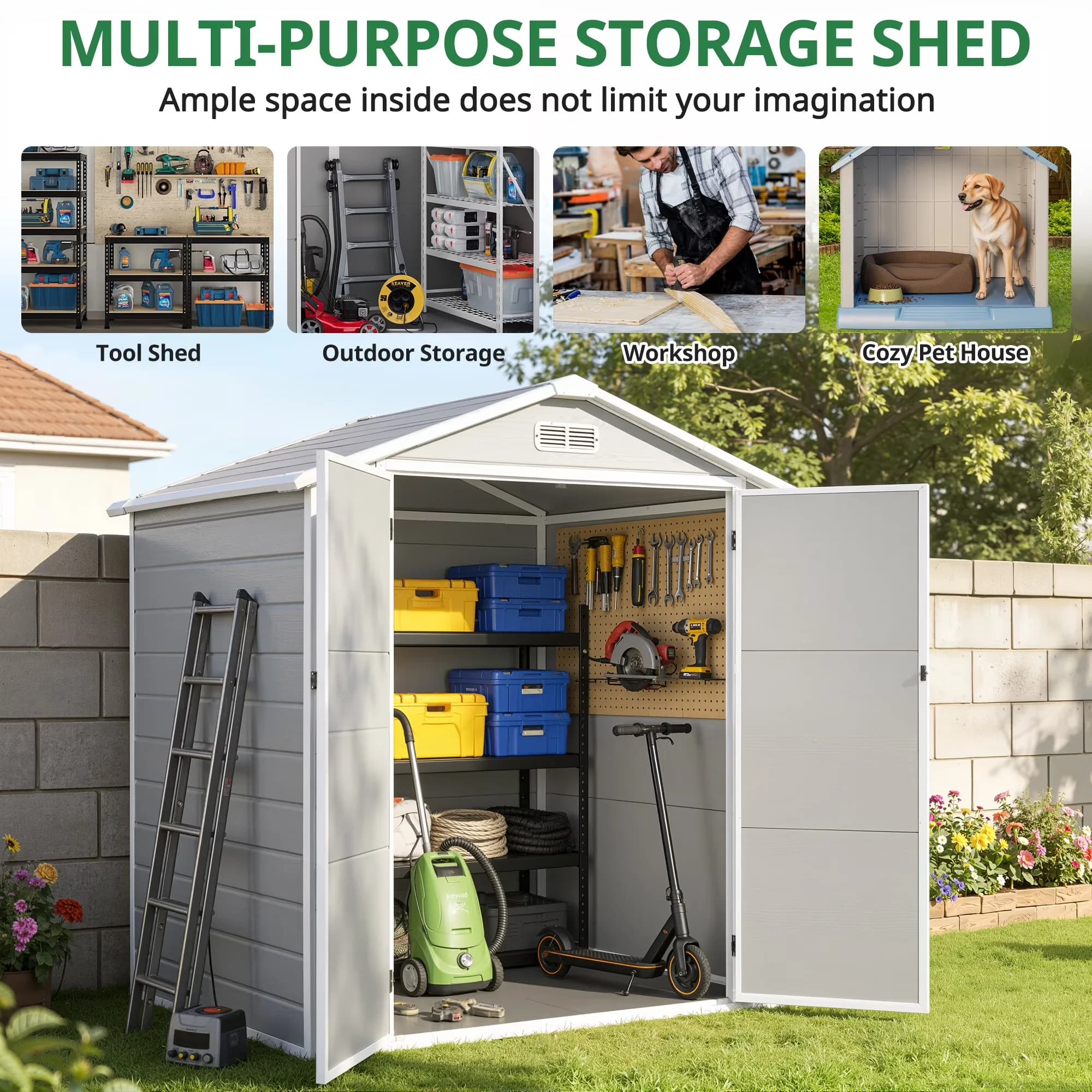 Shed Professional with Uv Resistant, Lockable Door, 6×4.4ft Outdoor & Storage - Gray Resin for Garage Model 49F385
