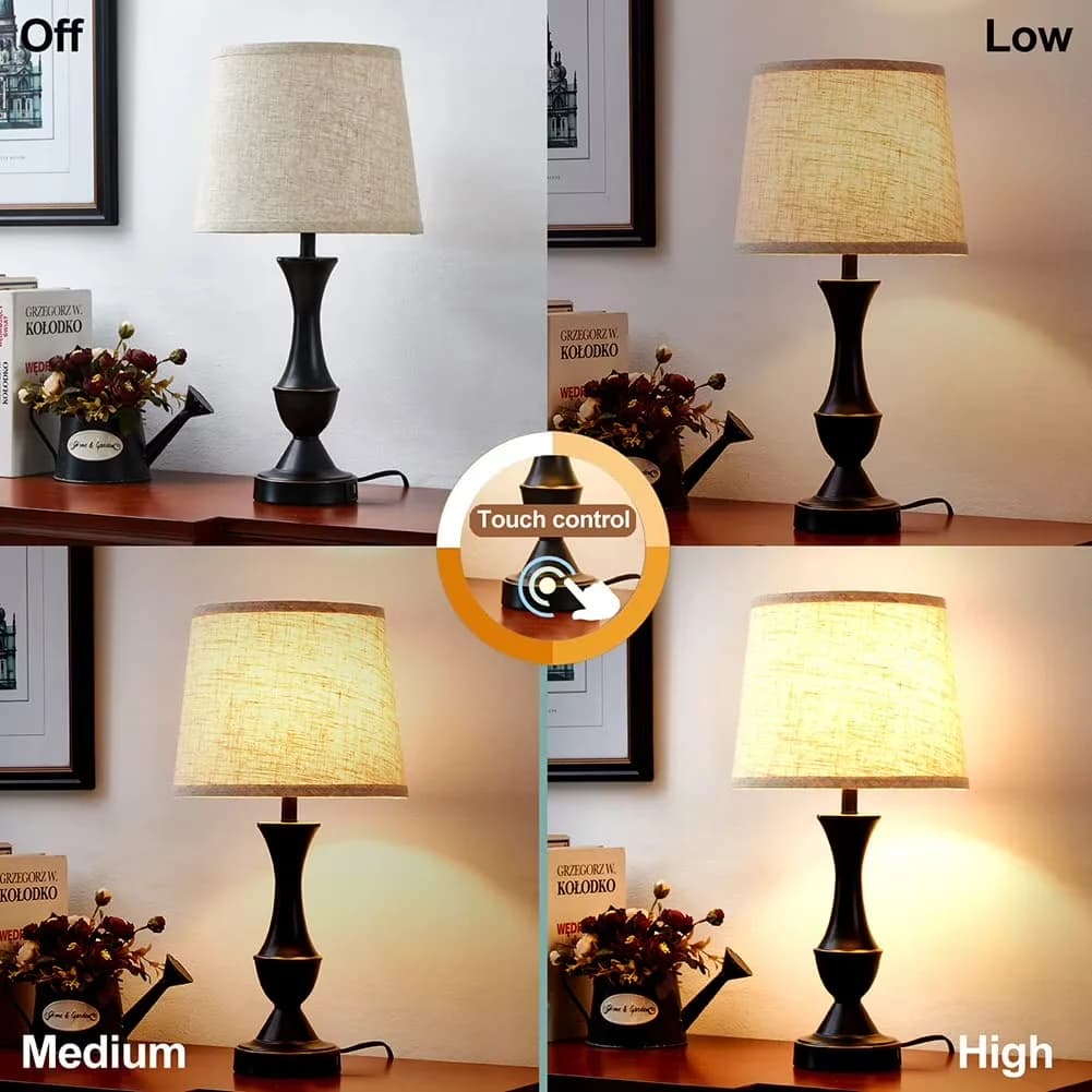 Durable Lamp Set with LED, Modern, Touch Lamps - Beige Metal - Space-Saving Design Model 2191D4