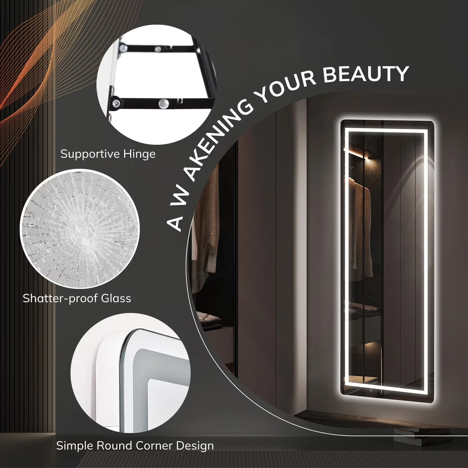 Efficient Bathroom Renovation with LED, Lighted, Full Length Mirror - White 64" x 21" Model 38ACA8