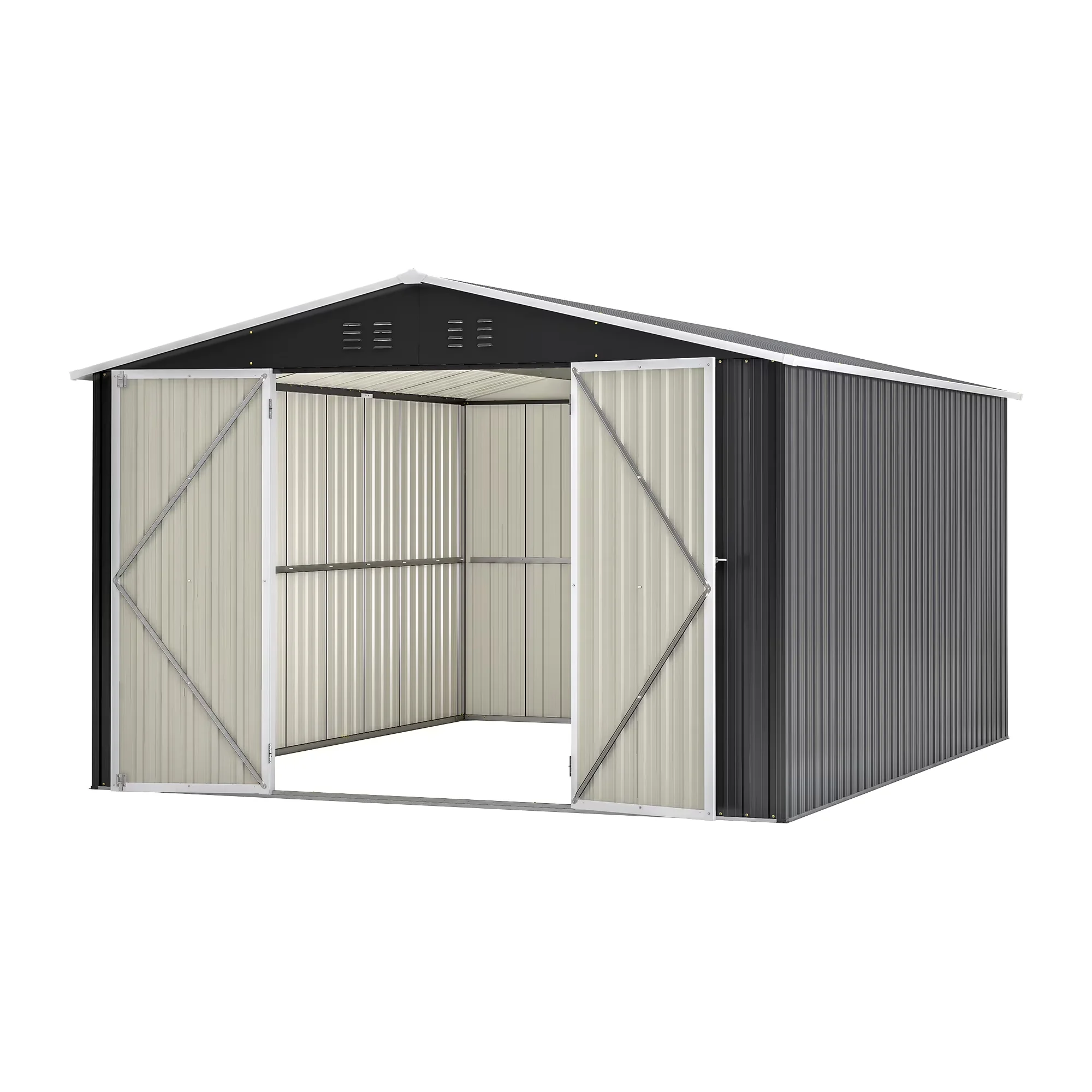 Shed Stylish with Rust Resistant, 8x8FT Outdoor Metal Storage - Metal Black for Garden, Patio Model 62F40F