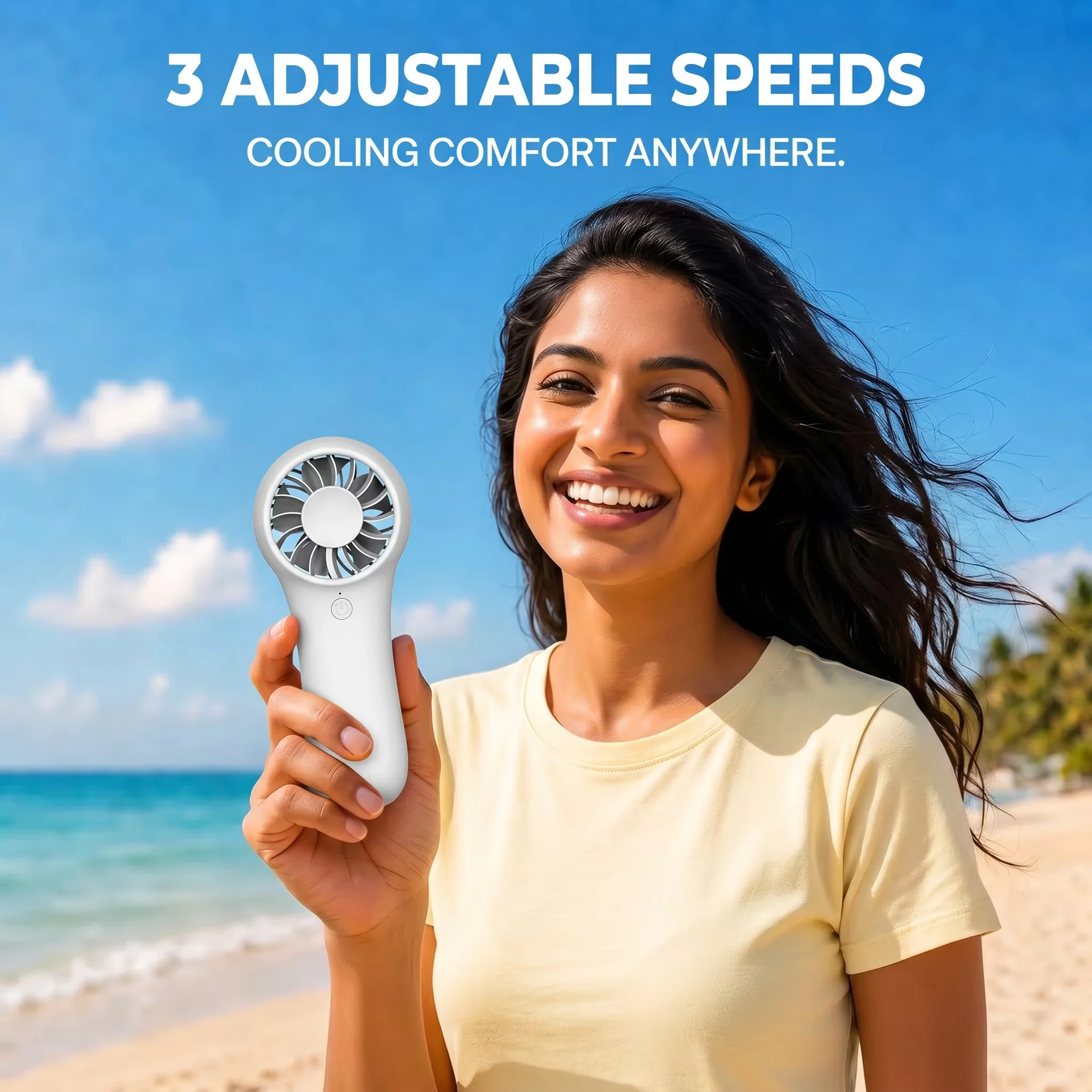 Sleek Fans In Cooling with Led Display, Handheld Mini Fan - White - Premium Collection Model 5F2B1E