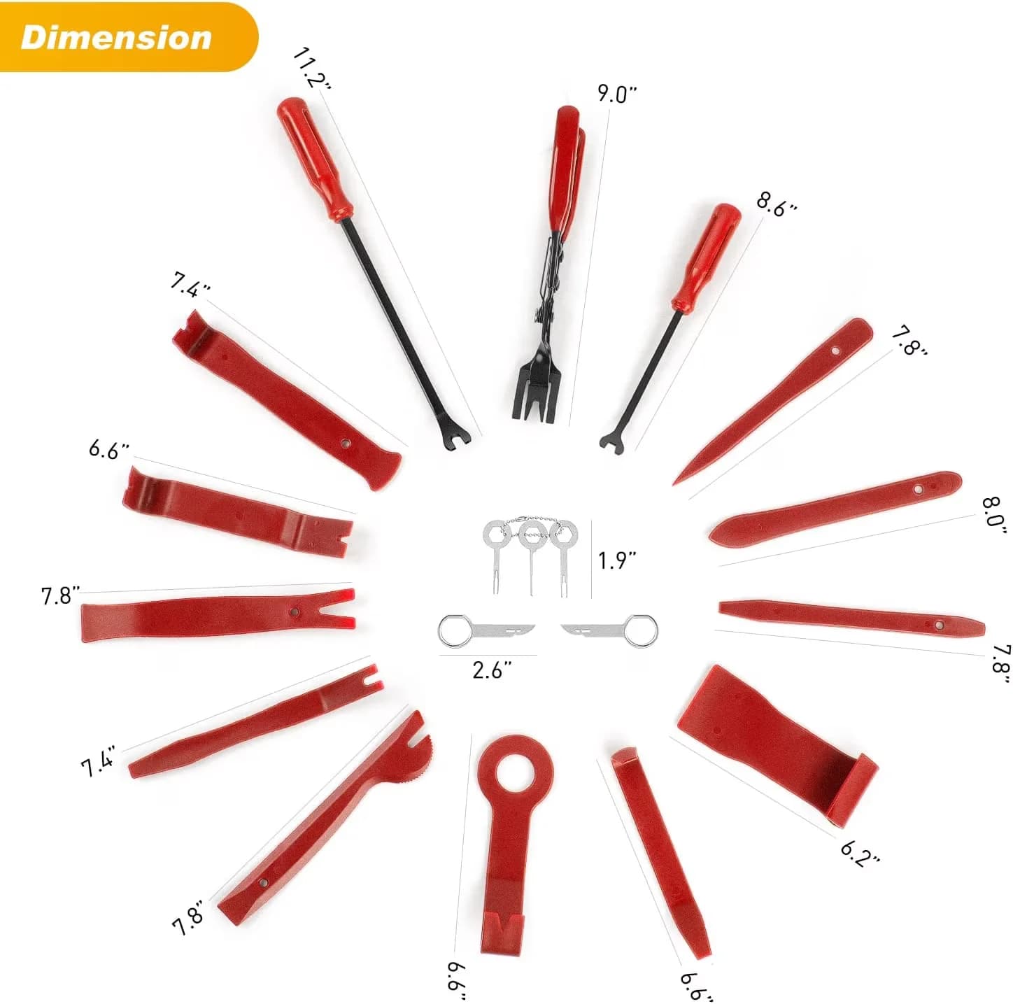 Essential Hand Tool Set with Easy Installation, 19Pcs Auto Trim Removal, Portable Storage Bag - Red Model 6952FB