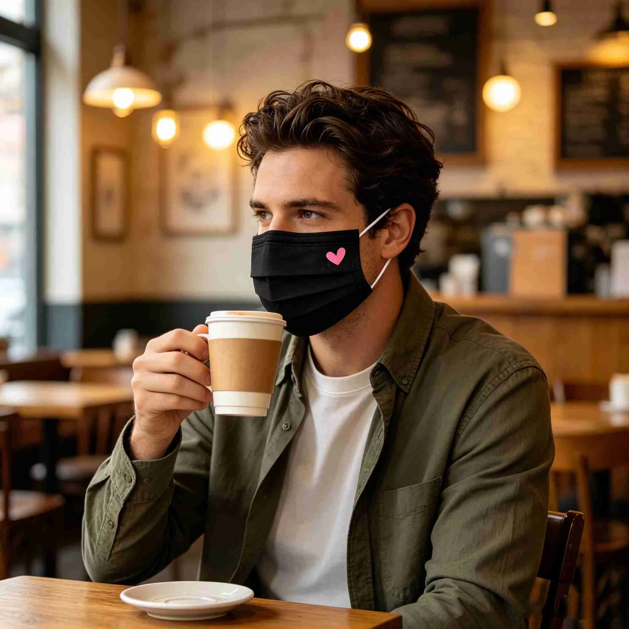 Efficient Protective Equipment with 3Ply Full Face Protection(Red Heart), Black Valentine Disposable Face Mask - Non-Woven Fabric Red... Model 081EC5