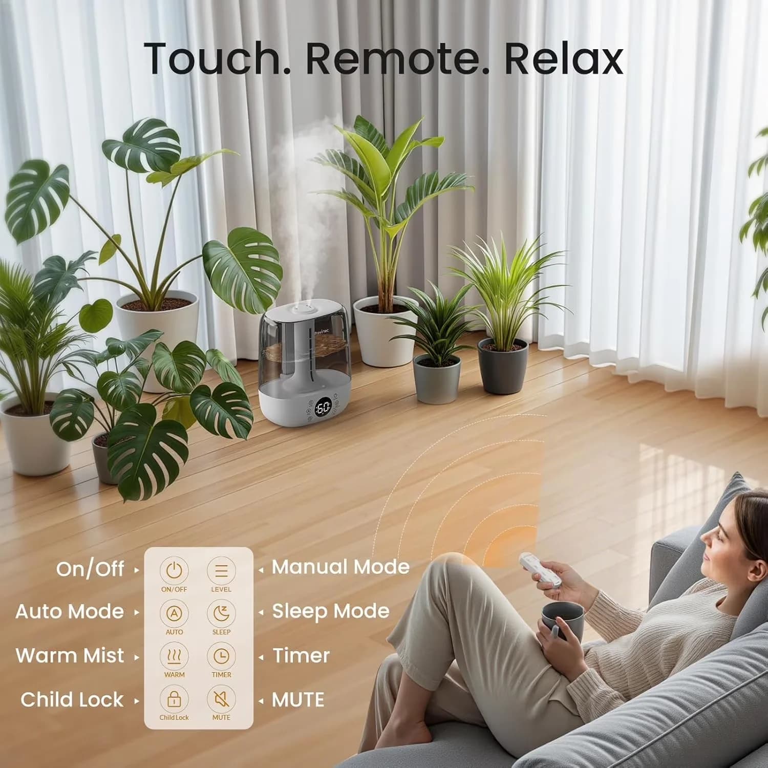 Humidifier Durable with Remote Controlled, 6L Warm & Cool Mist Humidifiers - Gray Model F9F24D