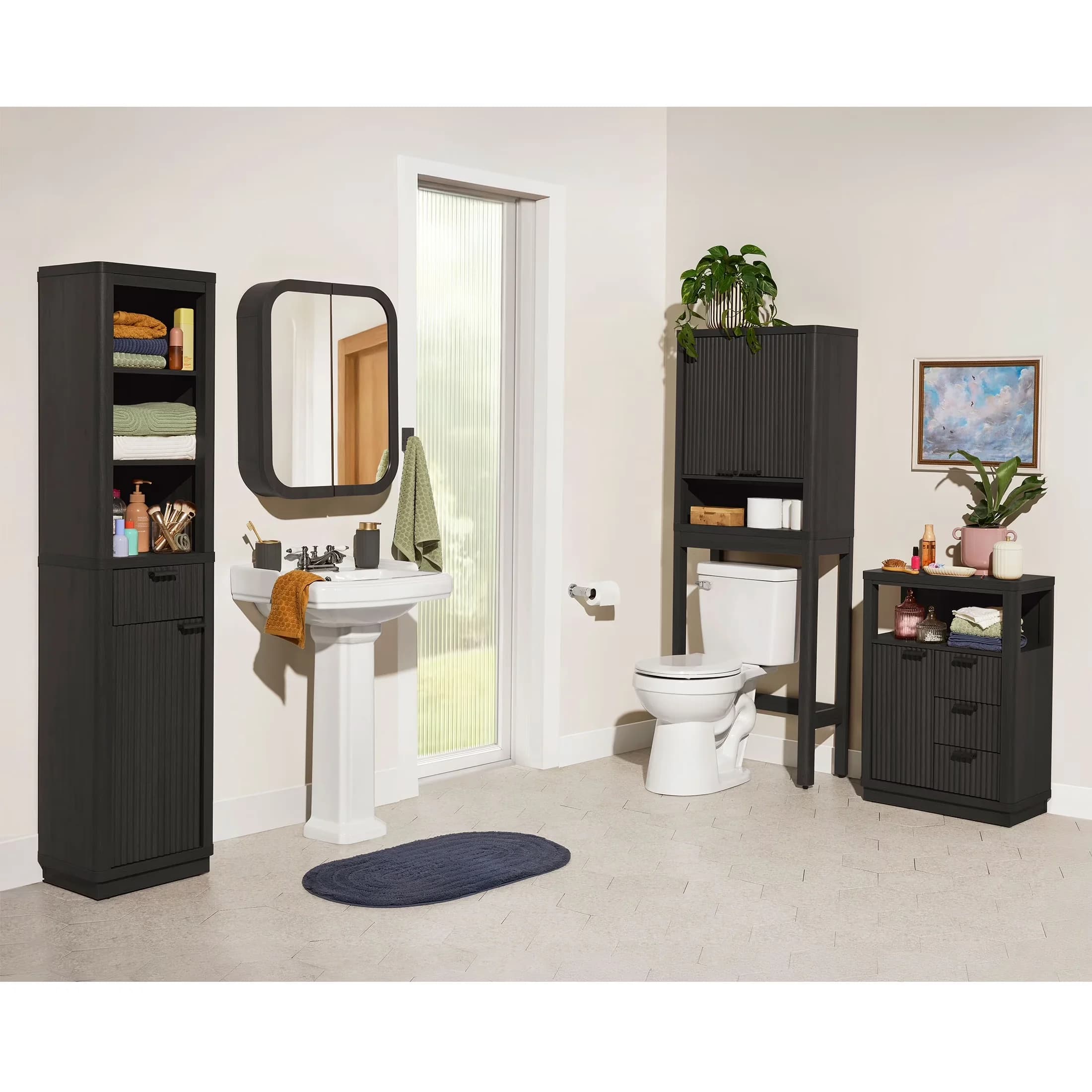 Bathroom Renovation Innovative with Mid-Century, Lockable - Black Wood And Mirror Model C64667