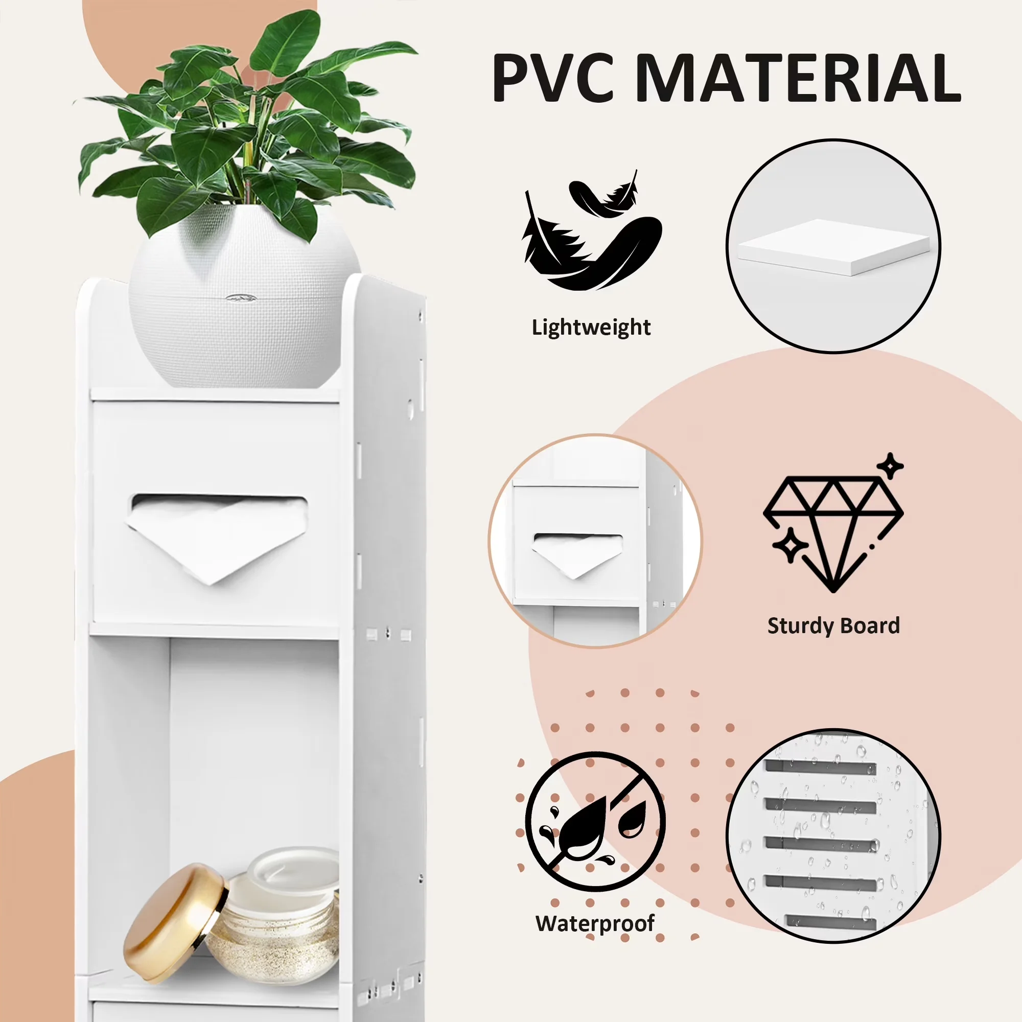 Stylish Bathroom Renovation with Modern, Small Storage Cabinet, Toilet Paper Holder Stand - Pvc White Model C4DDCE