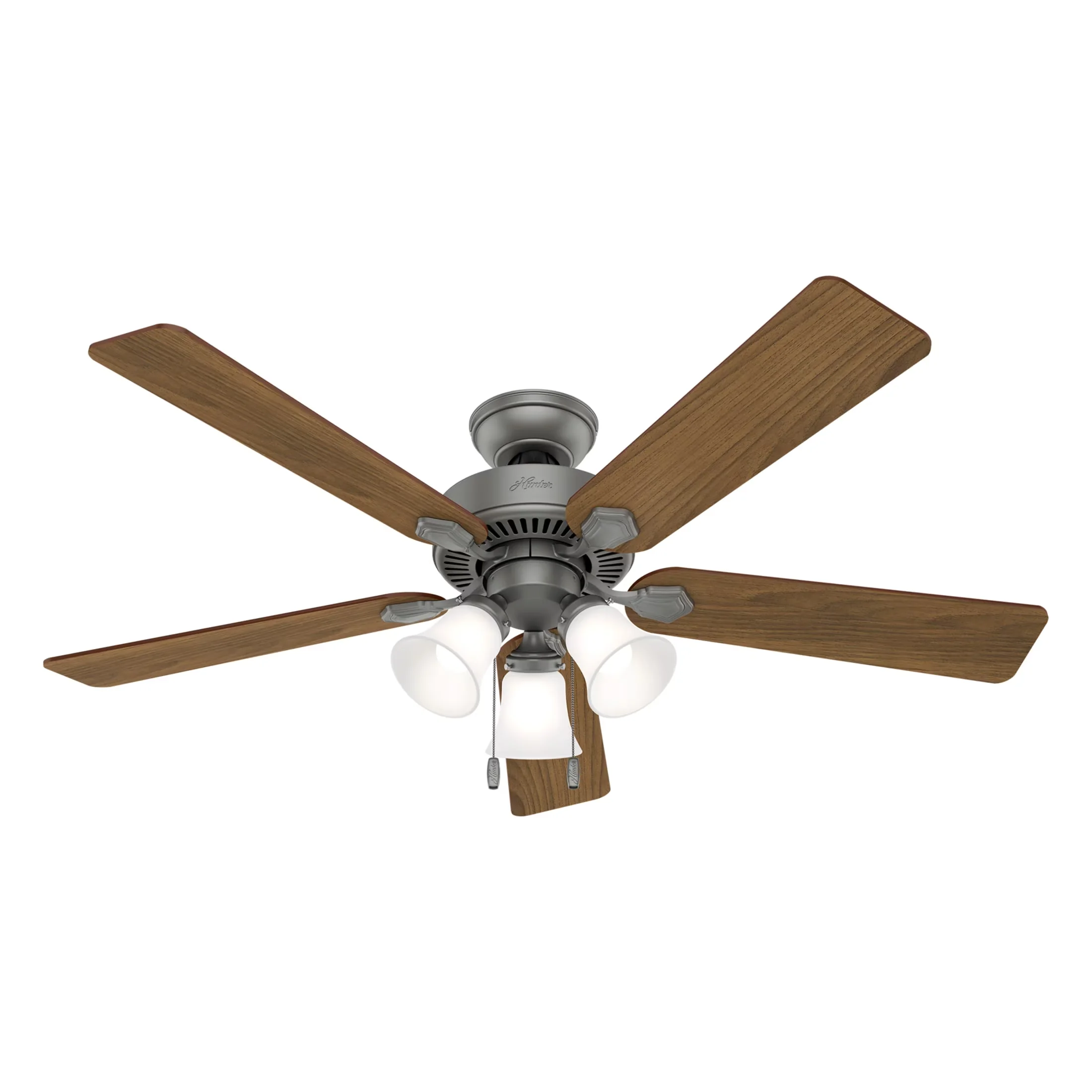 Reliable Ceiling Fan with LED, Transitional, Reversible Blades - Silver Glass for Living Room, Bedroom Model F493B3