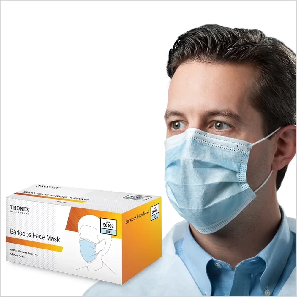 Sleek Protective Equipment with Breathable, Unisize (Box of 50), 3 Ply Face Masks - Nonwoven Blue Model C6145F